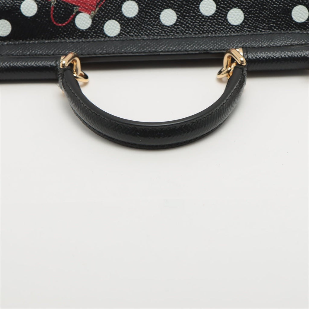 Sicily Polka Dots Small Dauphine Leather Black Bag