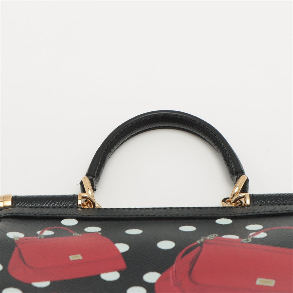 Sicily Polka Dots Small Dauphine Leather Black Bag