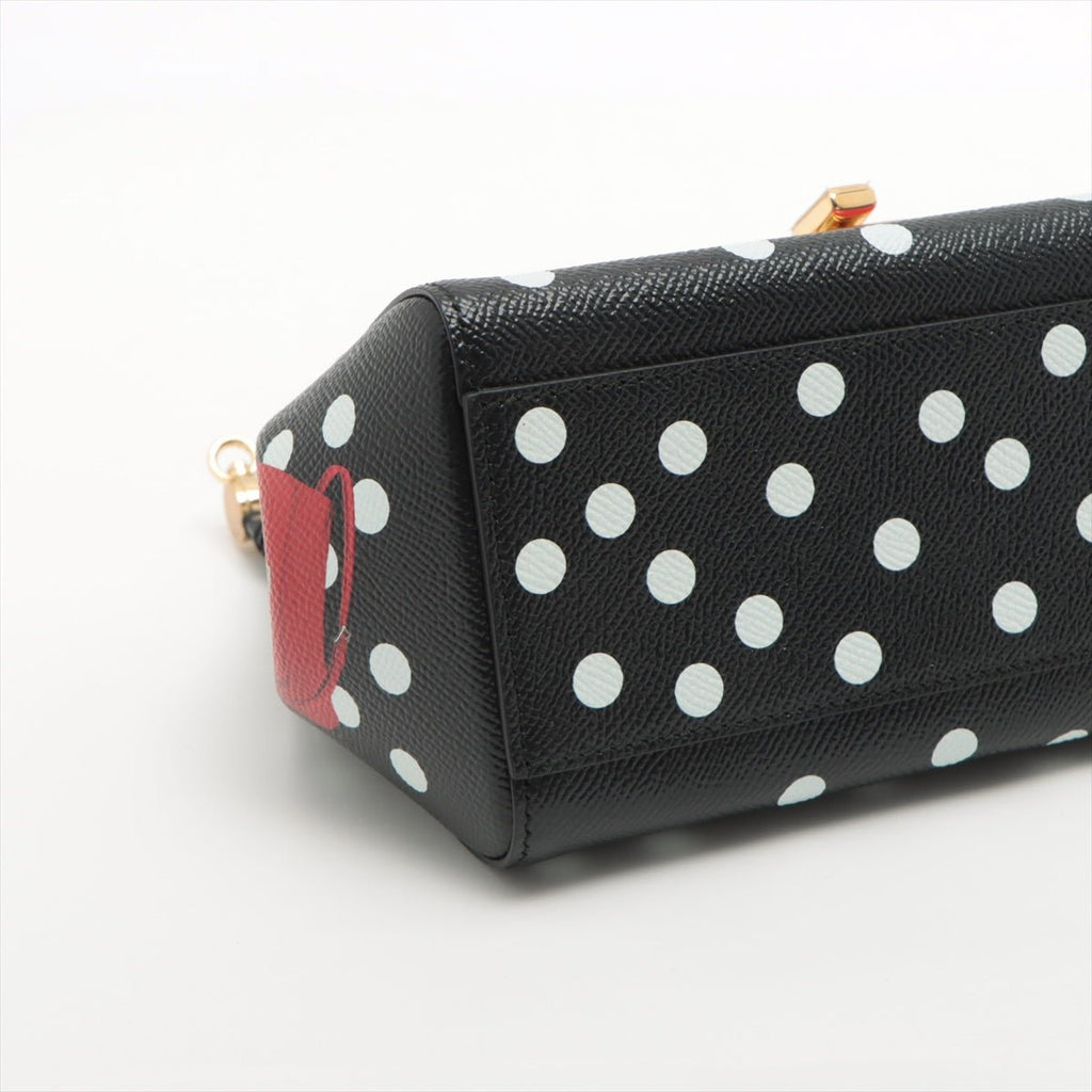 Sicily Polka Dots Small Dauphine Leather Black Bag