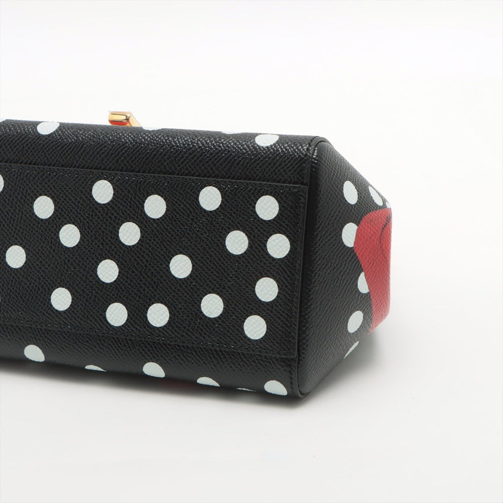 Sicily Polka Dots Small Dauphine Leather Black Bag