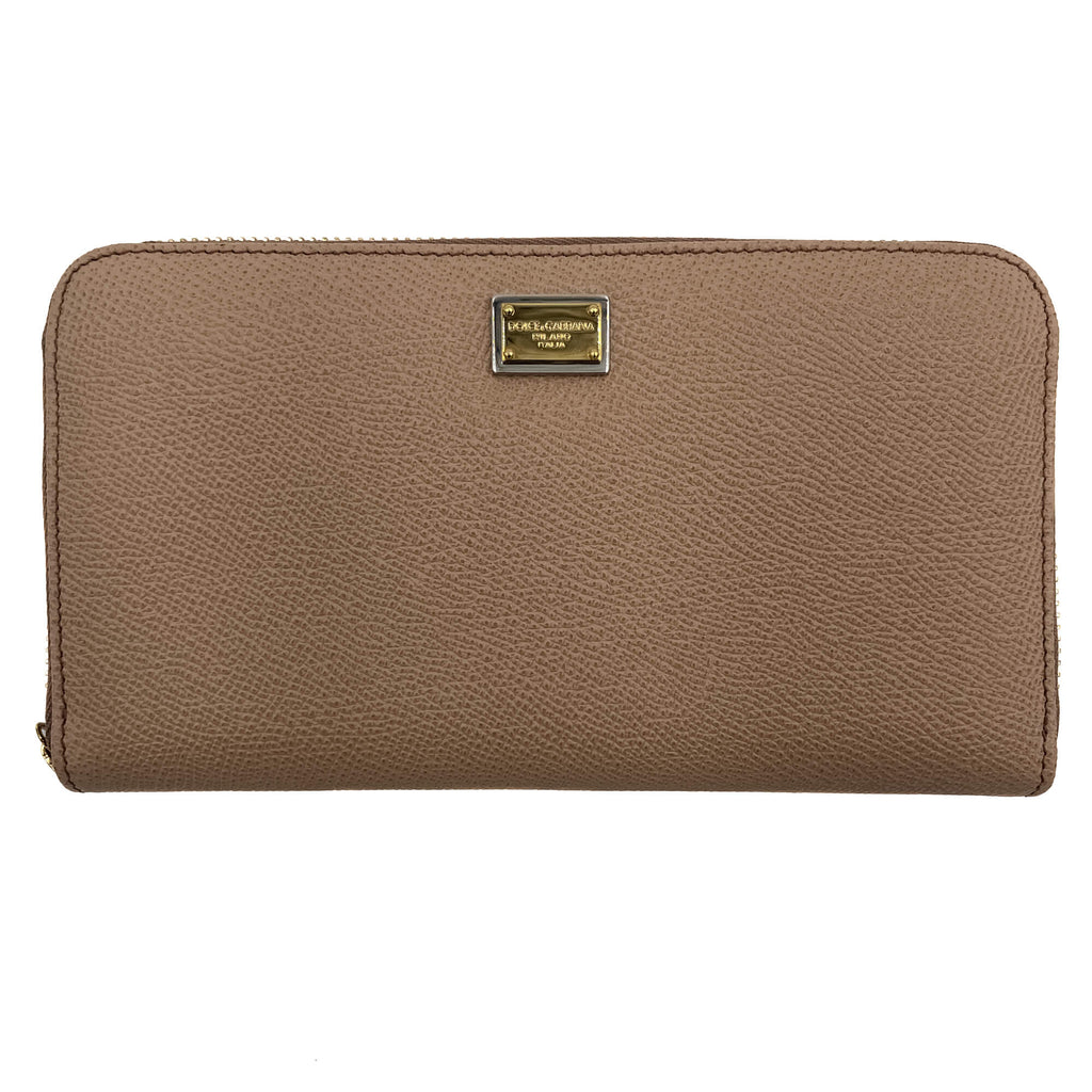 Zipper Around Leather Beige Wallet