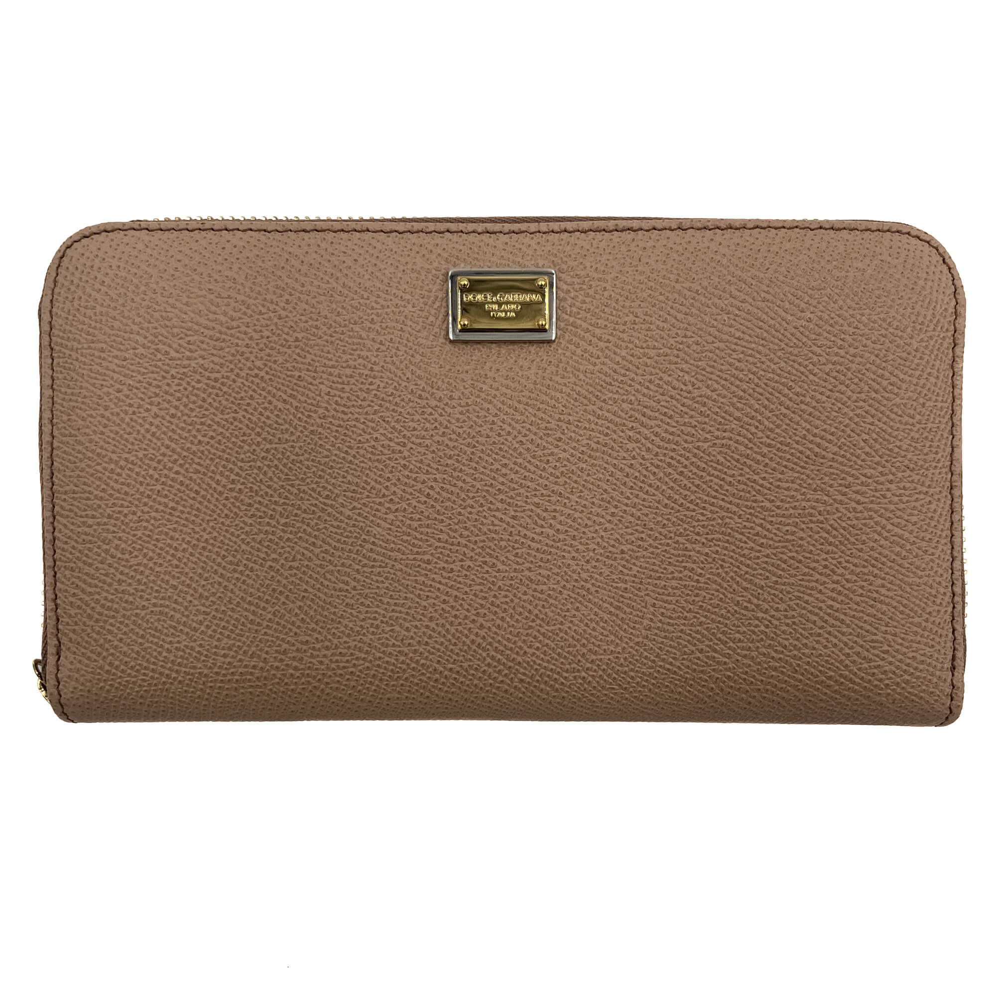 Zipper Around Leather Beige Wallet