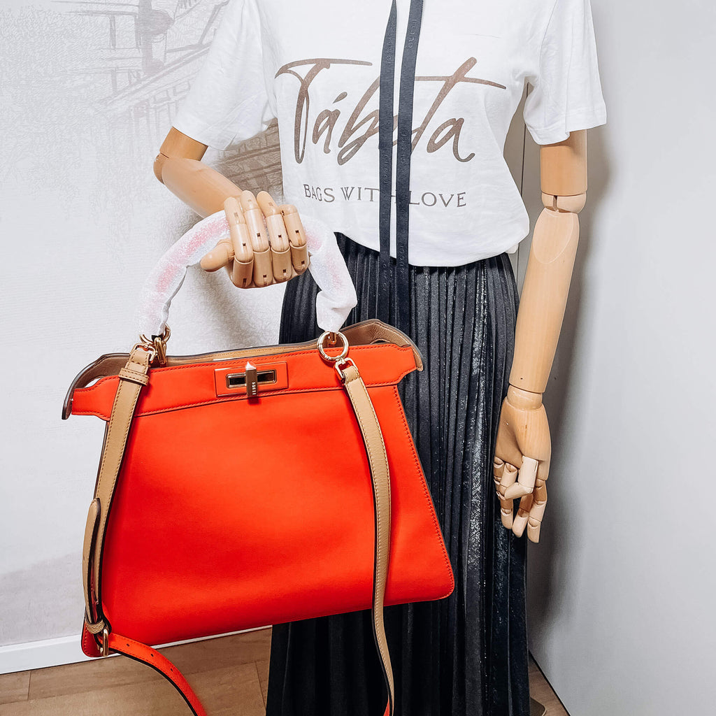 Peekaboo ISeeU Medium Leather Beige & Orange 2-Way Top-handle
