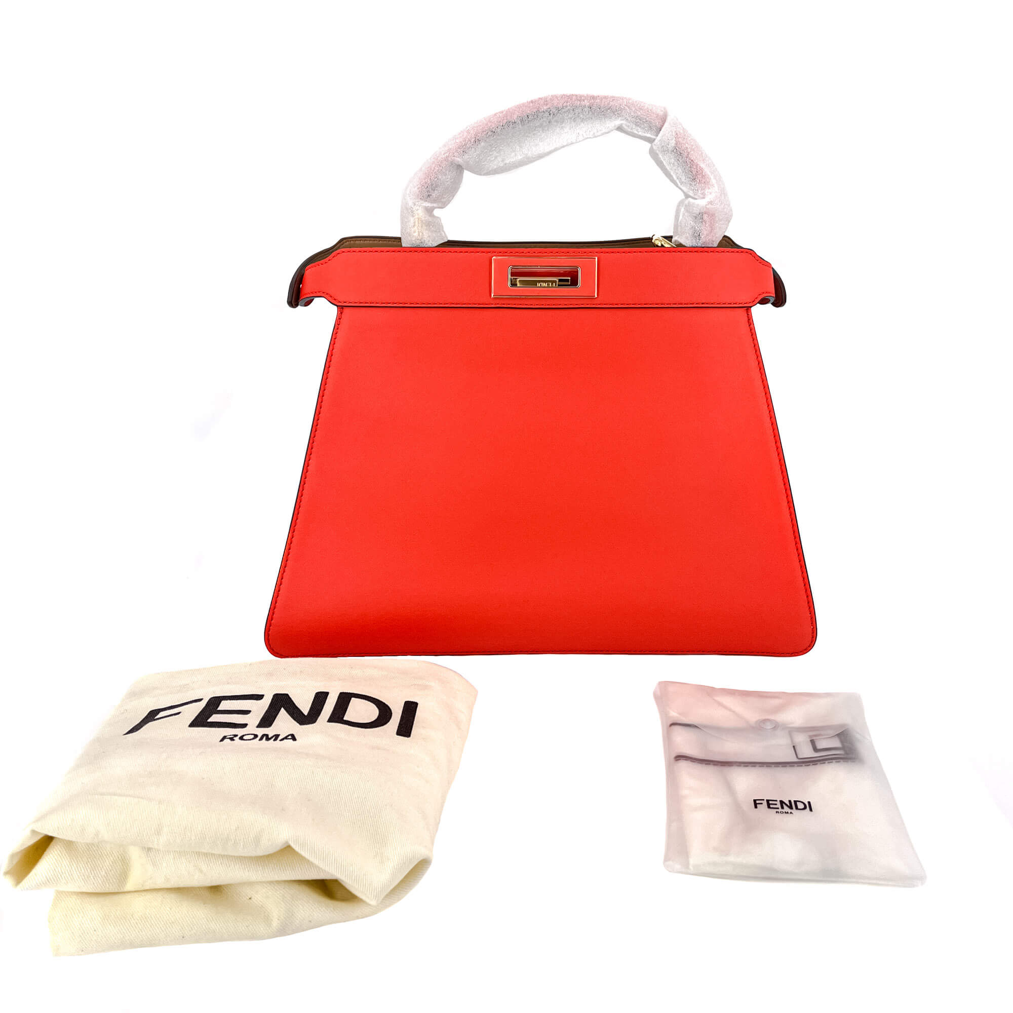 Peekaboo ISeeU Medium Leather Beige & Orange 2-Way Top-handle
