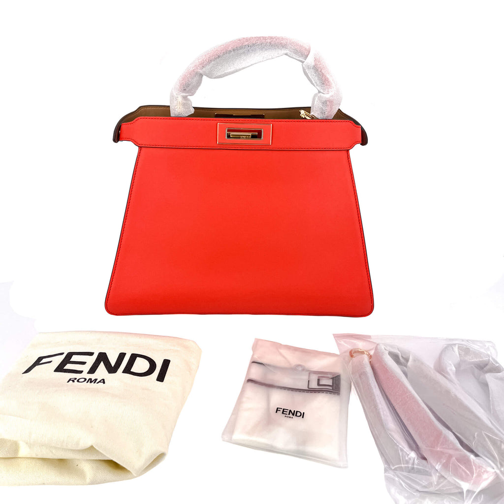 Peekaboo ISeeU Medium Leather Beige & Orange 2-Way Top-handle