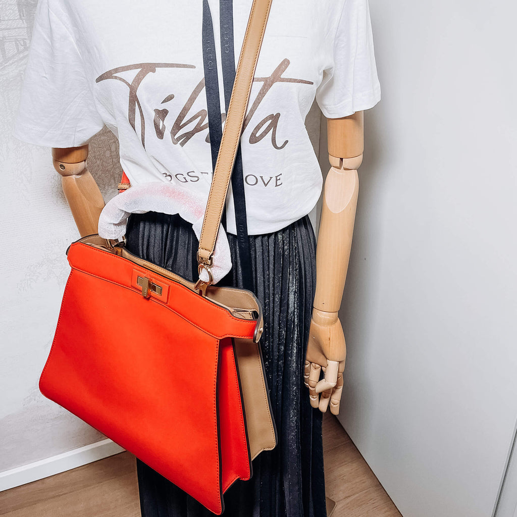 Peekaboo ISeeU Medium Leather Beige & Orange 2-Way Top-handle