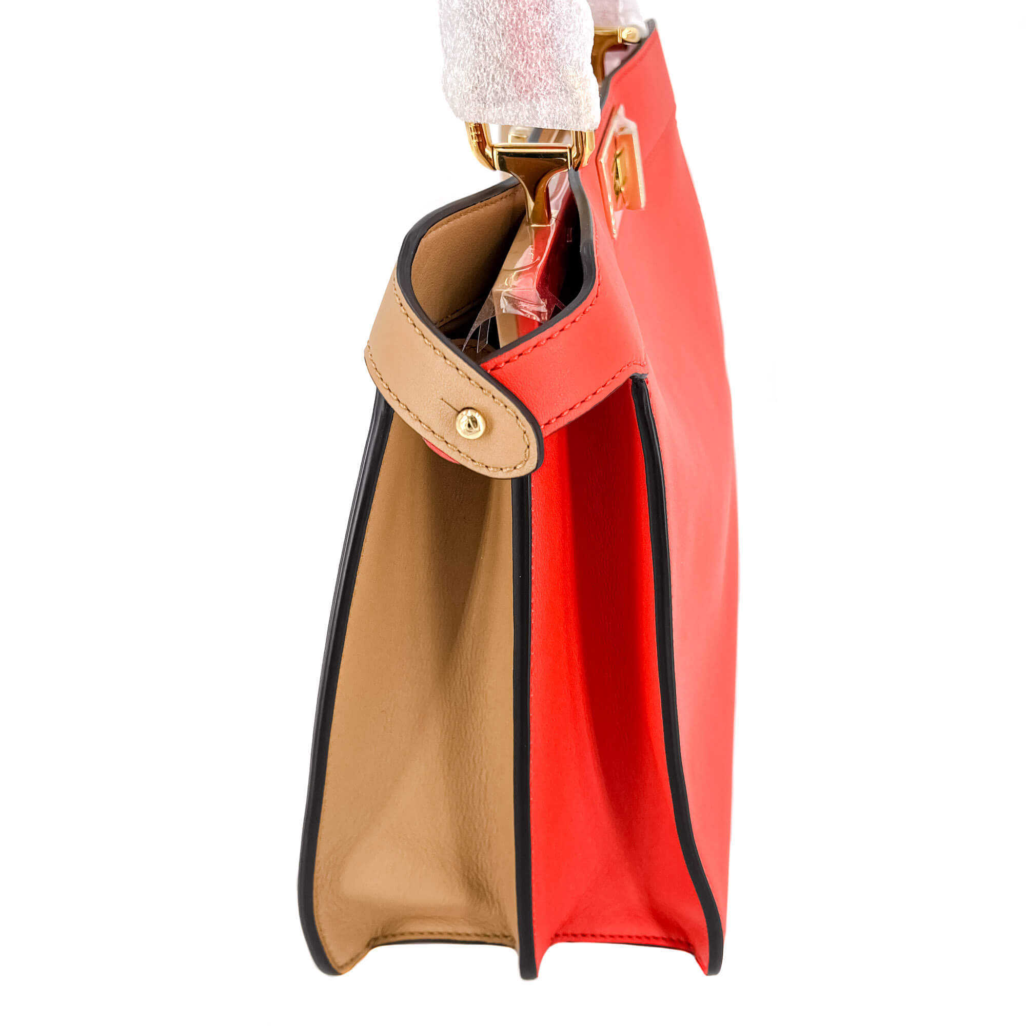 Peekaboo ISeeU Medium Leather Beige & Orange 2-Way Top-handle