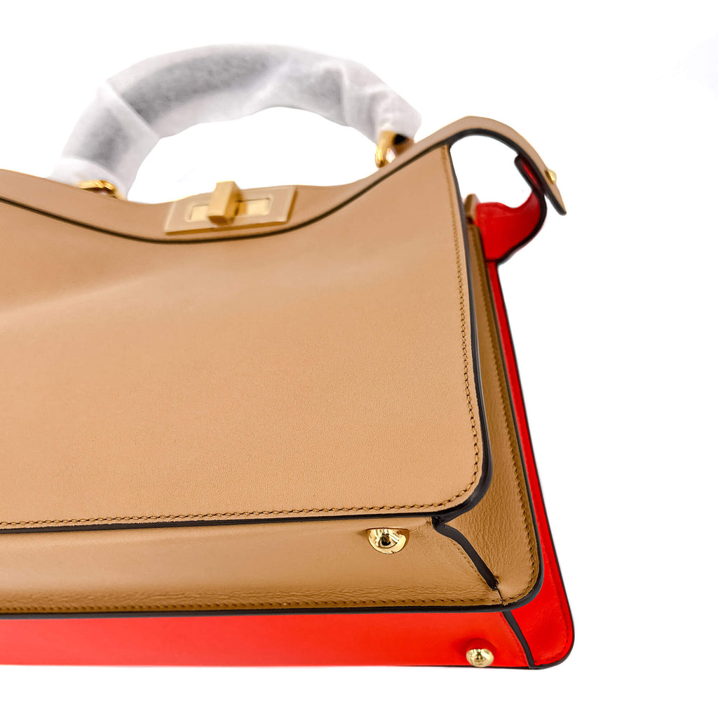 Peekaboo ISeeU Medium Leather Beige & Orange 2-Way Top-handle
