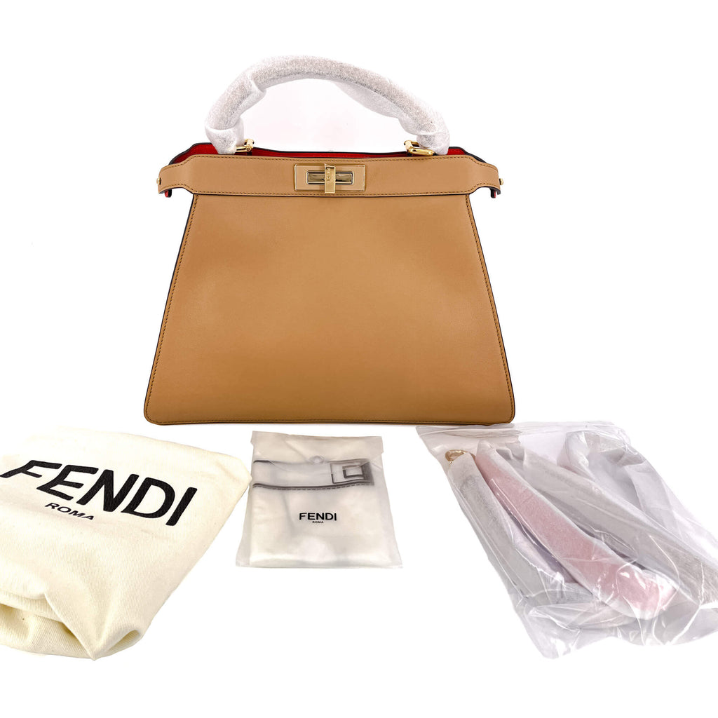 Peekaboo ISeeU Medium Leather Beige & Orange 2-Way Top-handle