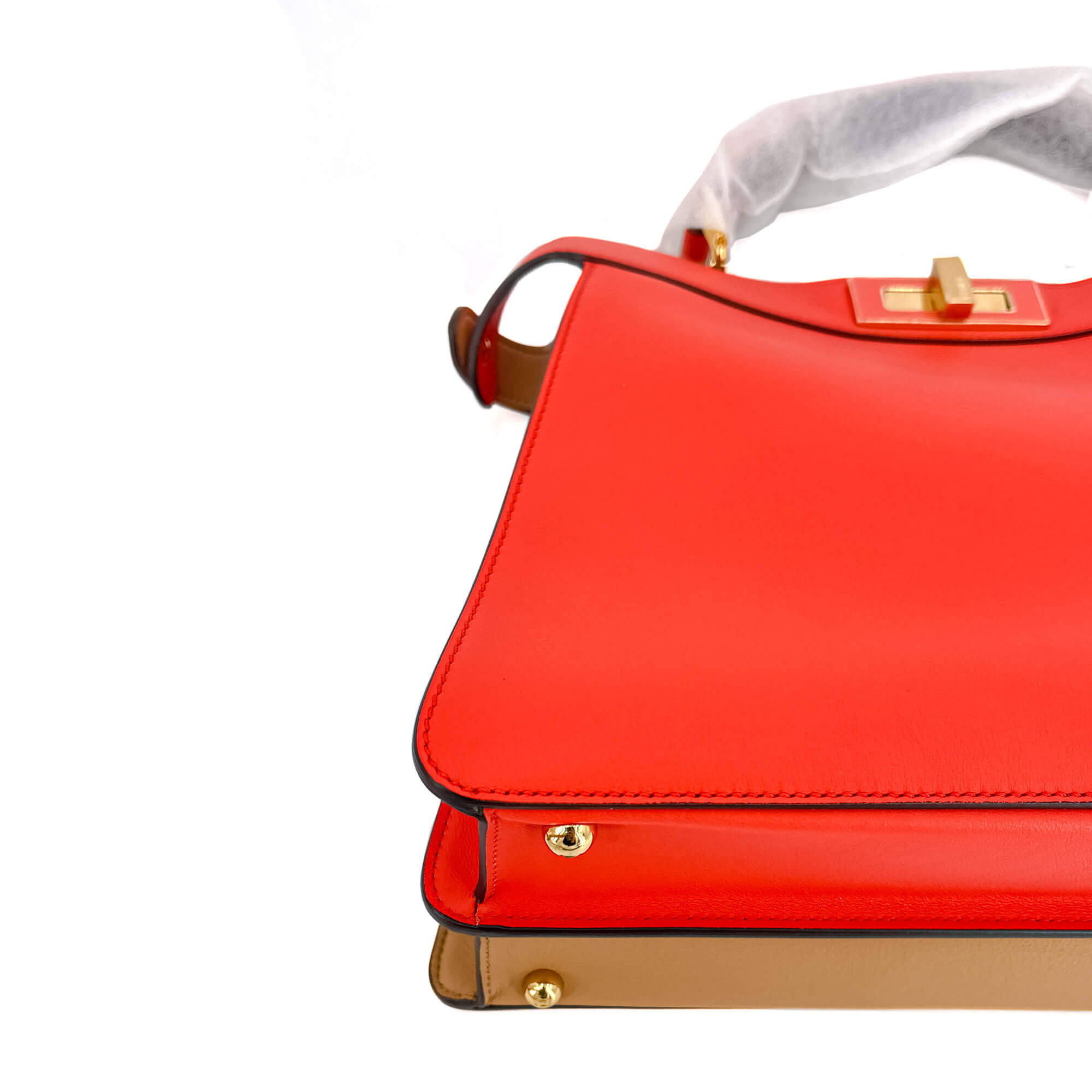 Peekaboo ISeeU Medium Leather Beige & Orange 2-Way Top-handle