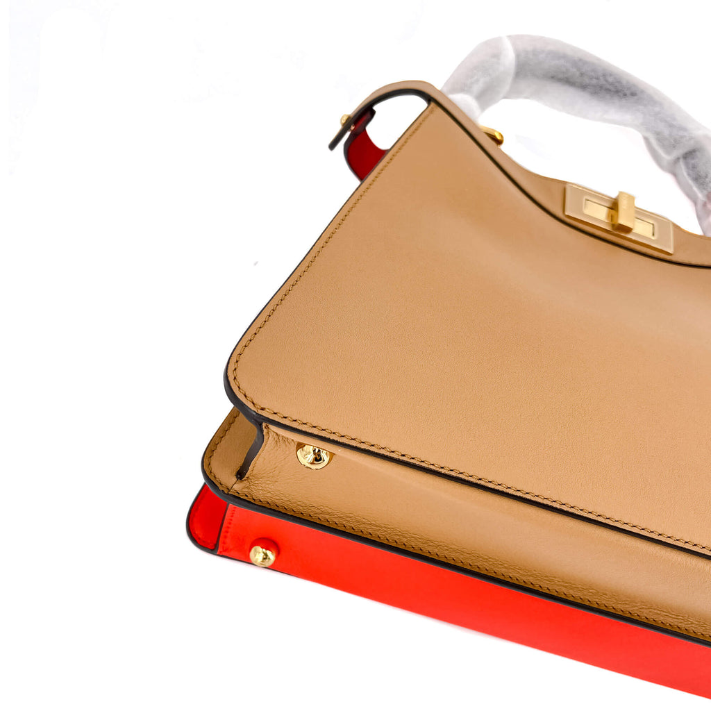 Peekaboo ISeeU Medium Leather Beige & Orange 2-Way Top-handle