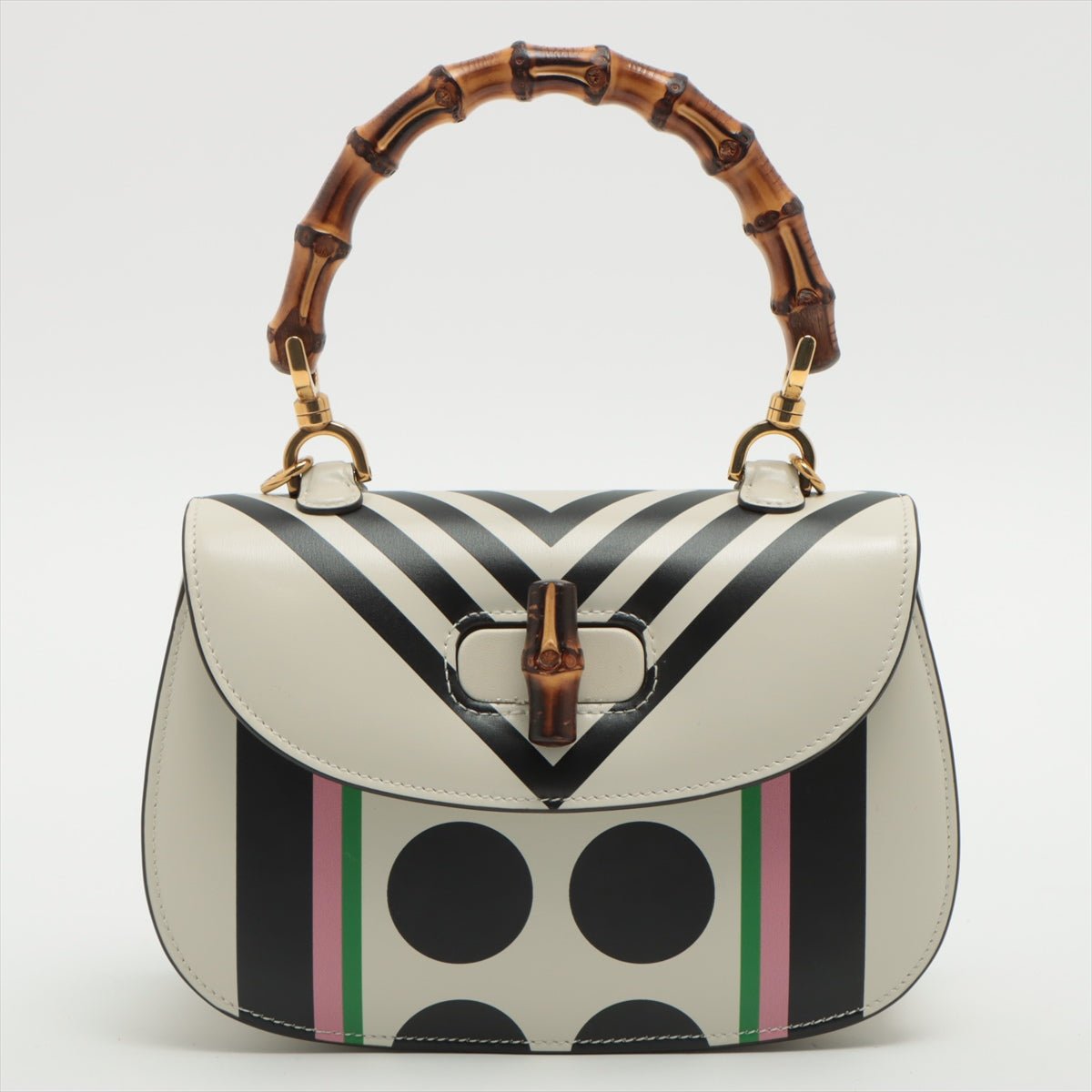 Bamboo 1947 Small Leather White & Black 2-Way Top-handle