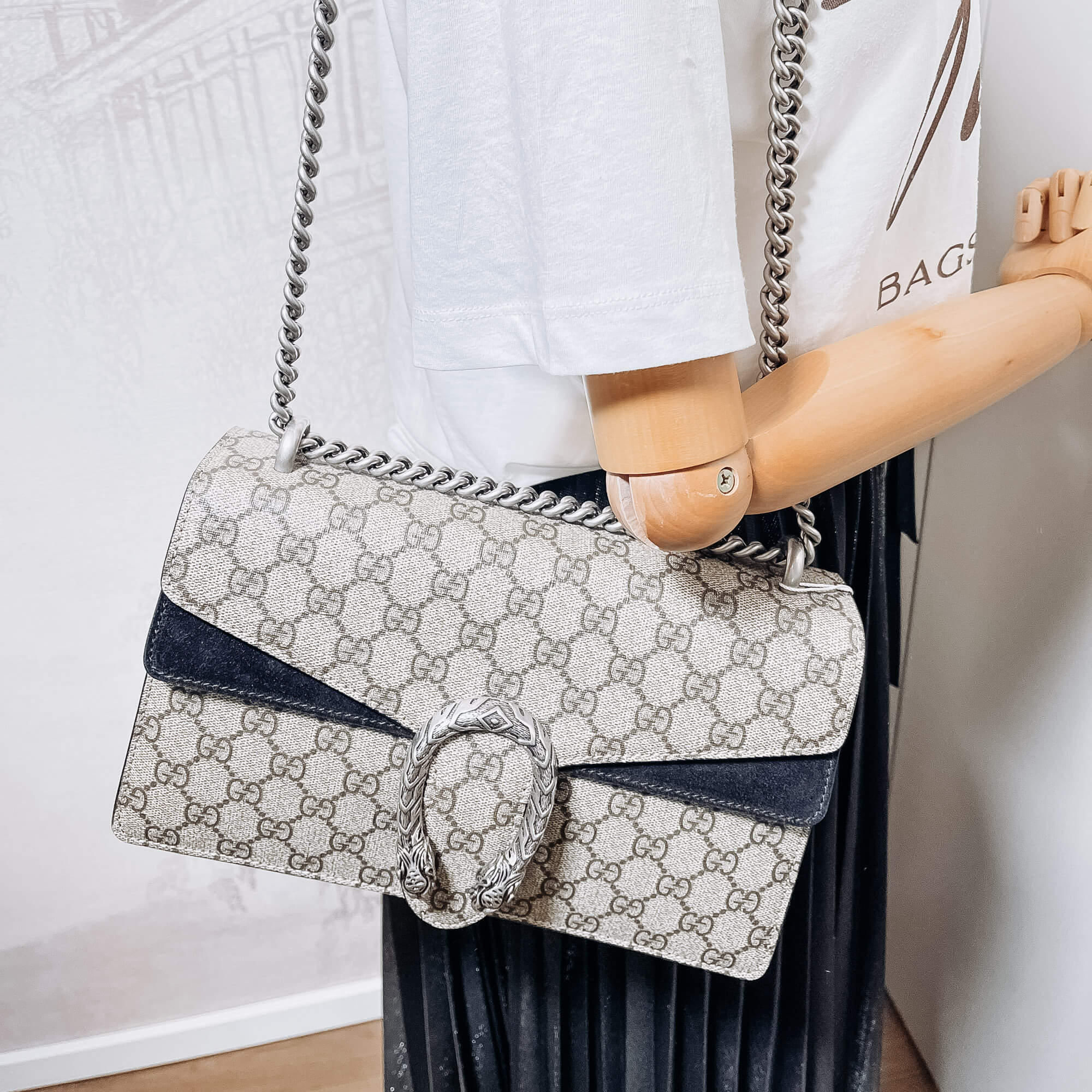 Dionysus GG Small Chain Shoulder Bag Beige and Black