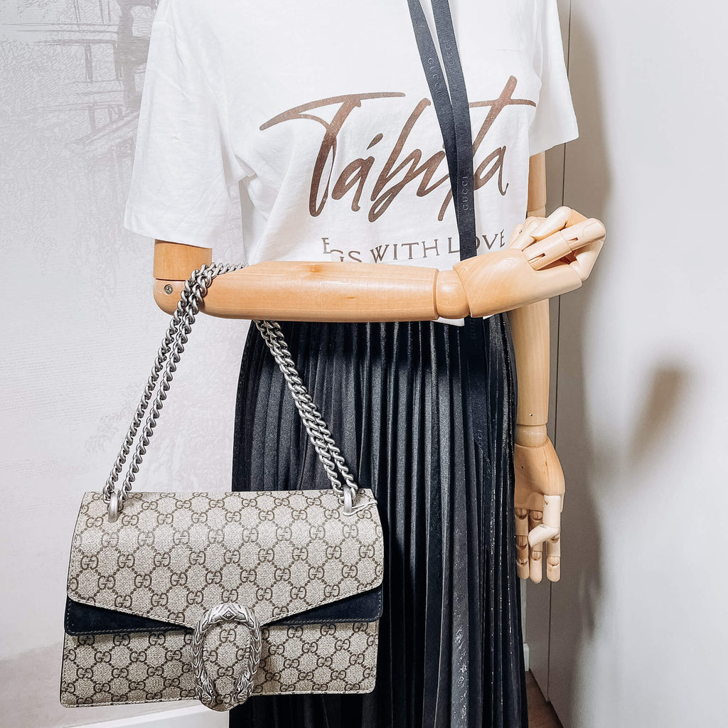 Dionysus GG Small Chain Shoulder Bag Beige and Black