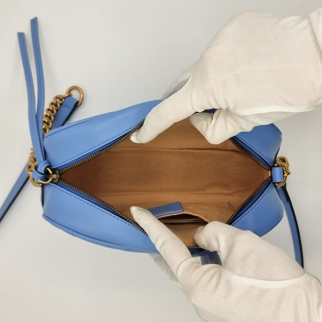 GG Blue Marmont Crossbody Bag MatelassÃƒÆ’Ã‚Â© Leather