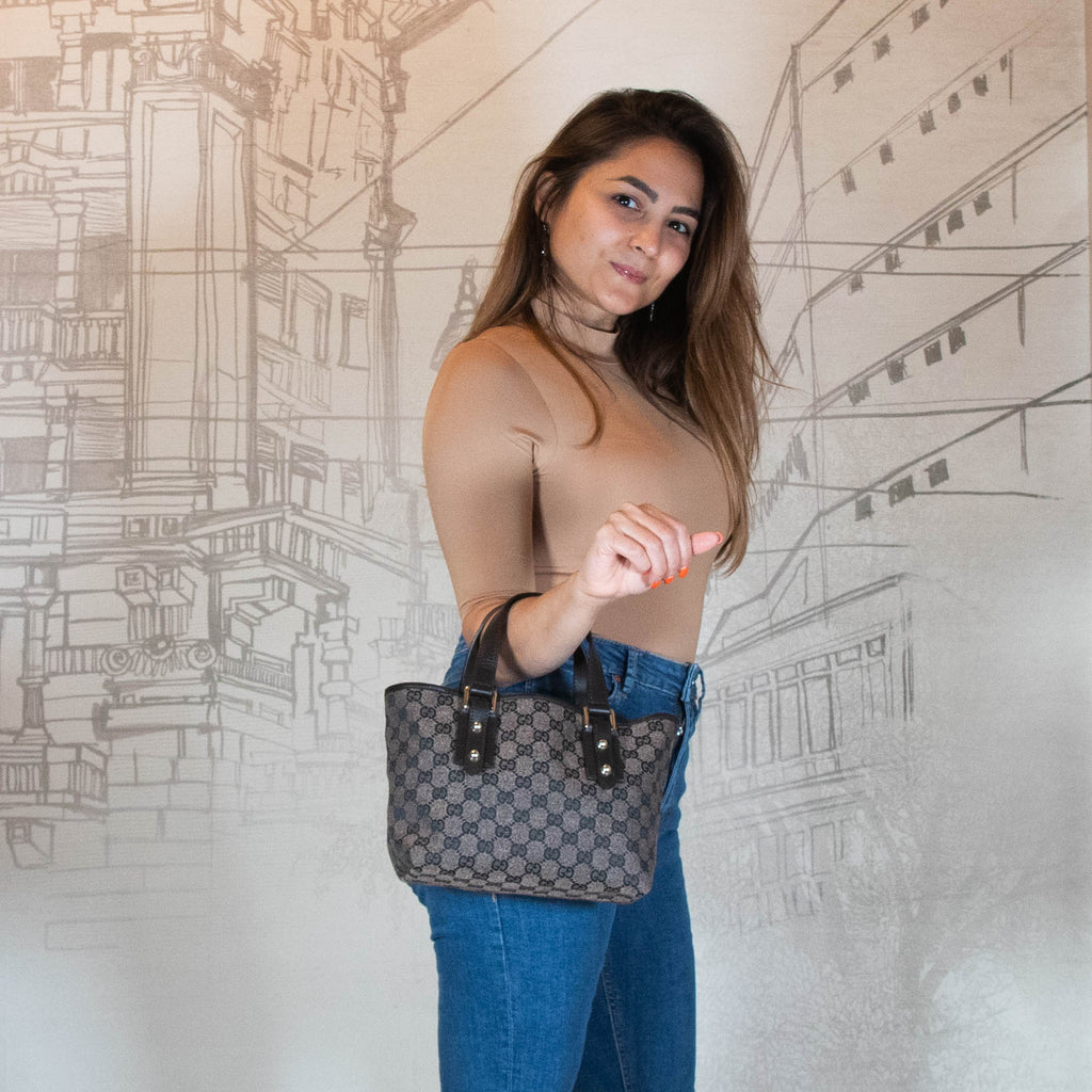 GG Canvas Jaquard Joliquer Mini Tote Bag Grey