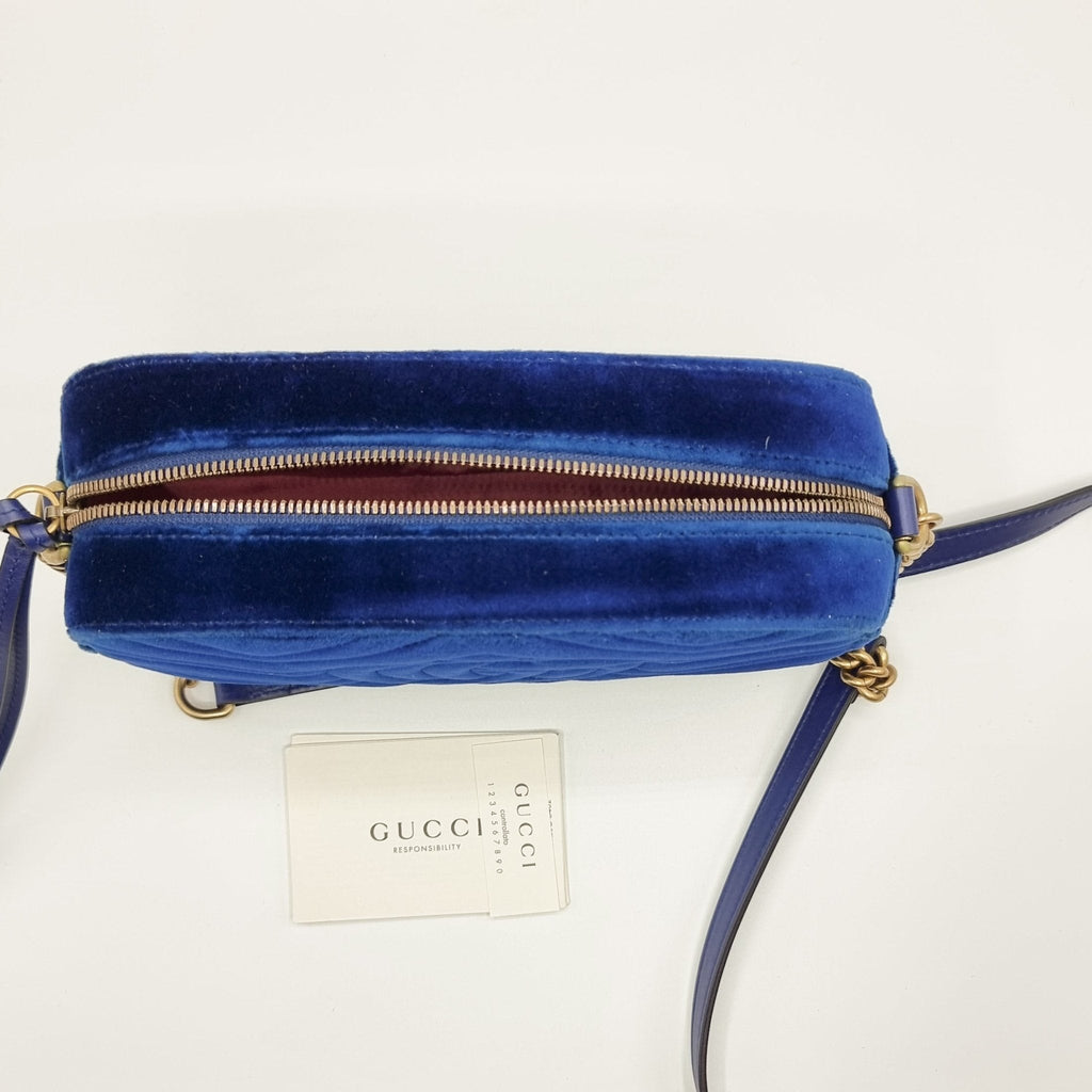 GG Marmont Blue Suede Small MatelassÃƒÆ’Ã‚Â© Shoulder Bag
