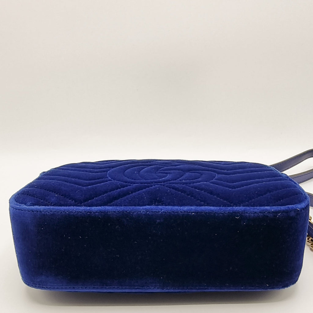 GG Marmont Blue Suede Small MatelassÃƒÆ’Ã‚Â© Shoulder Bag