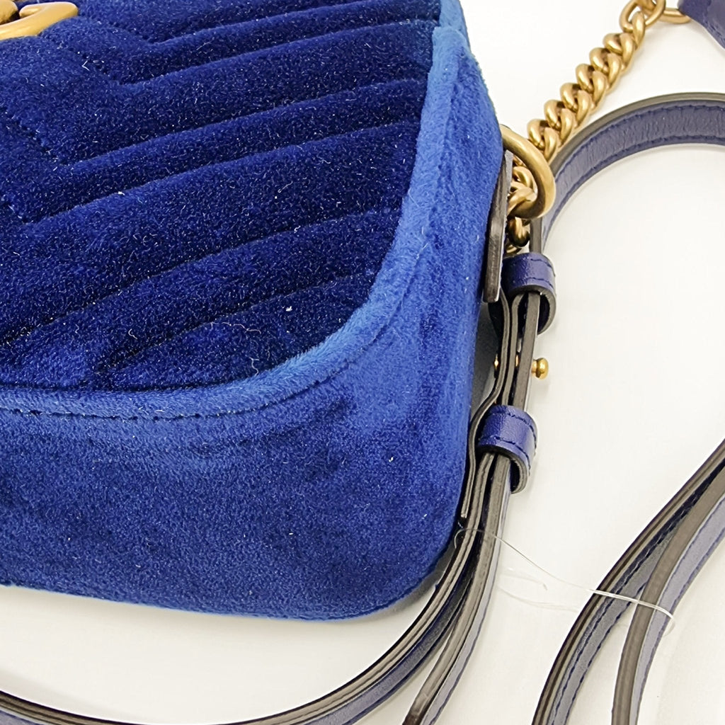 GG Marmont Blue Suede Small MatelassÃƒÆ’Ã‚Â© Shoulder Bag
