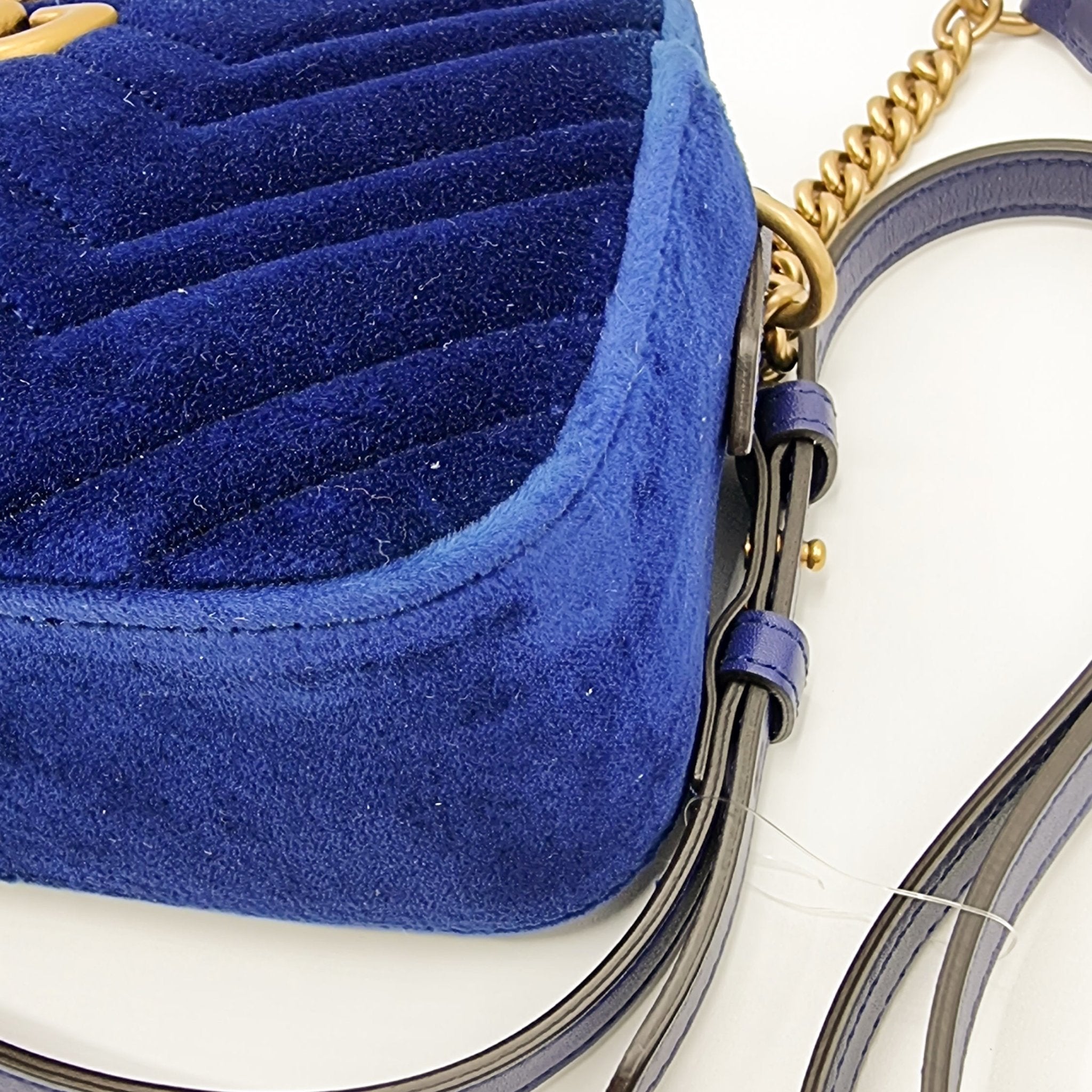 GG Marmont Blue Suede Small MatelassÃƒÆ’Ã‚Â© Shoulder Bag