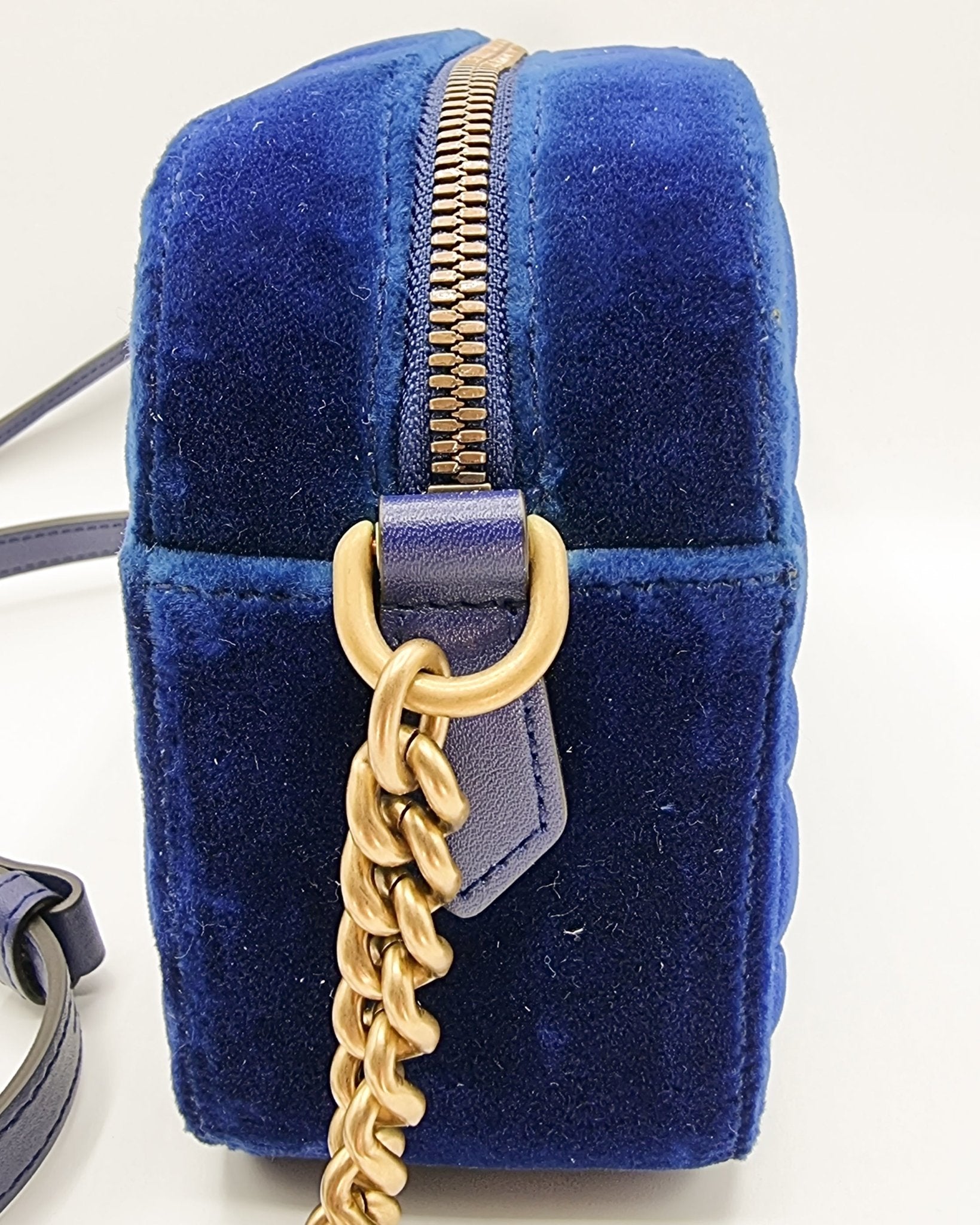 GG Marmont Blue Suede Small MatelassÃƒÆ’Ã‚Â© Shoulder Bag