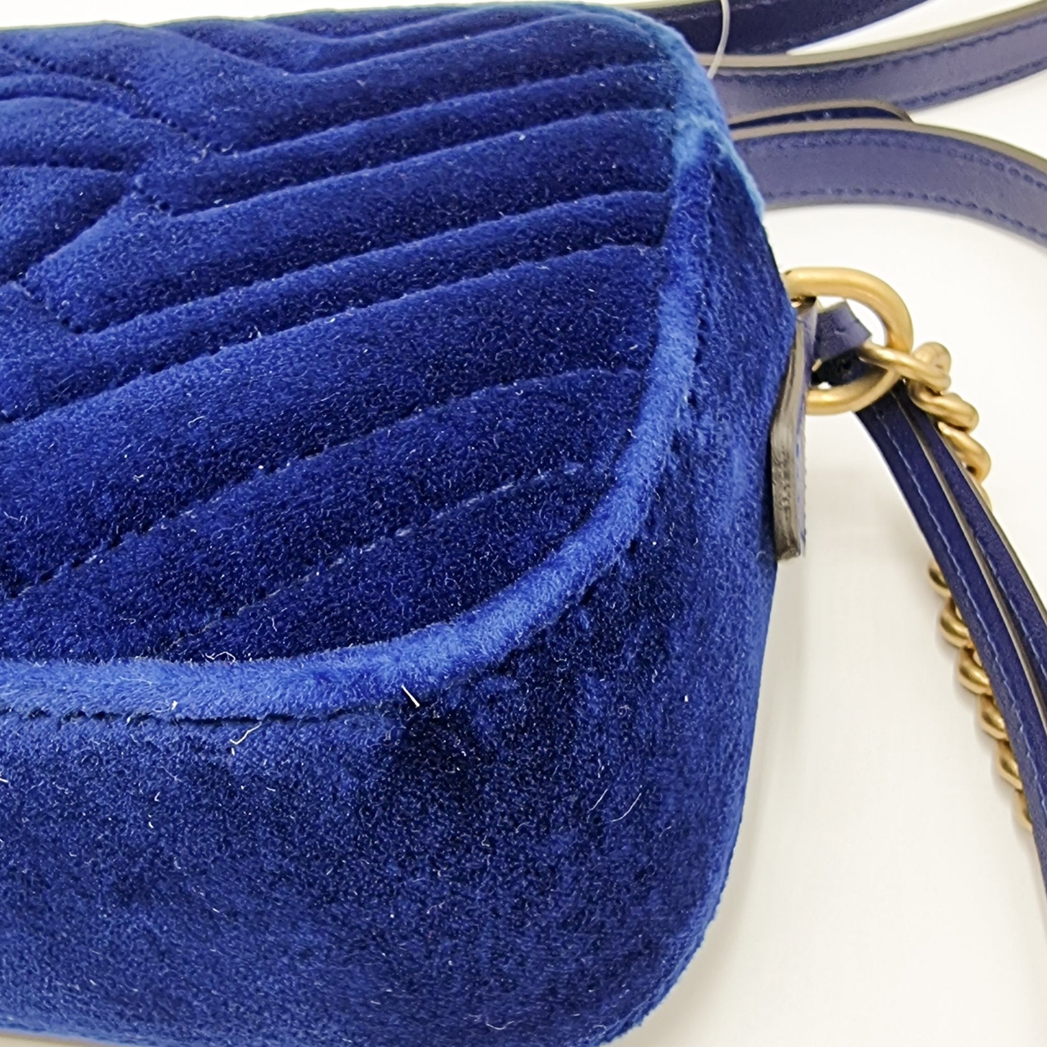GG Marmont Blue Suede Small MatelassÃƒÆ’Ã‚Â© Shoulder Bag