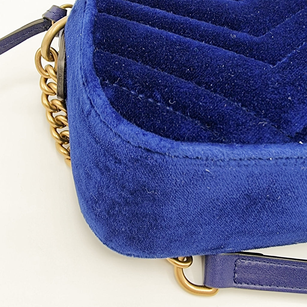 GG Marmont Blue Suede Small MatelassÃƒÆ’Ã‚Â© Shoulder Bag