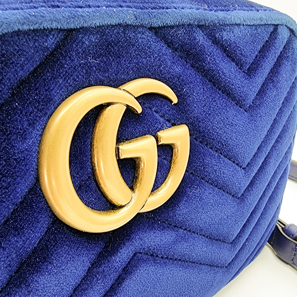 GG Marmont Blue Suede Small MatelassÃƒÆ’Ã‚Â© Shoulder Bag