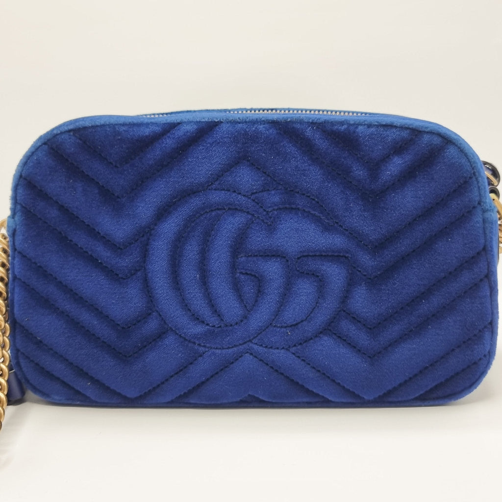 GG Marmont Blue Suede Small MatelassÃƒÆ’Ã‚Â© Shoulder Bag