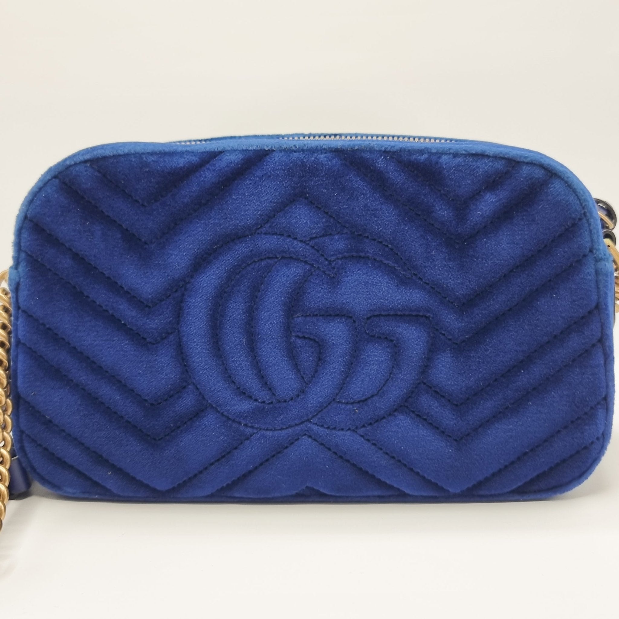 GG Marmont Blue Suede Small MatelassÃƒÆ’Ã‚Â© Shoulder Bag