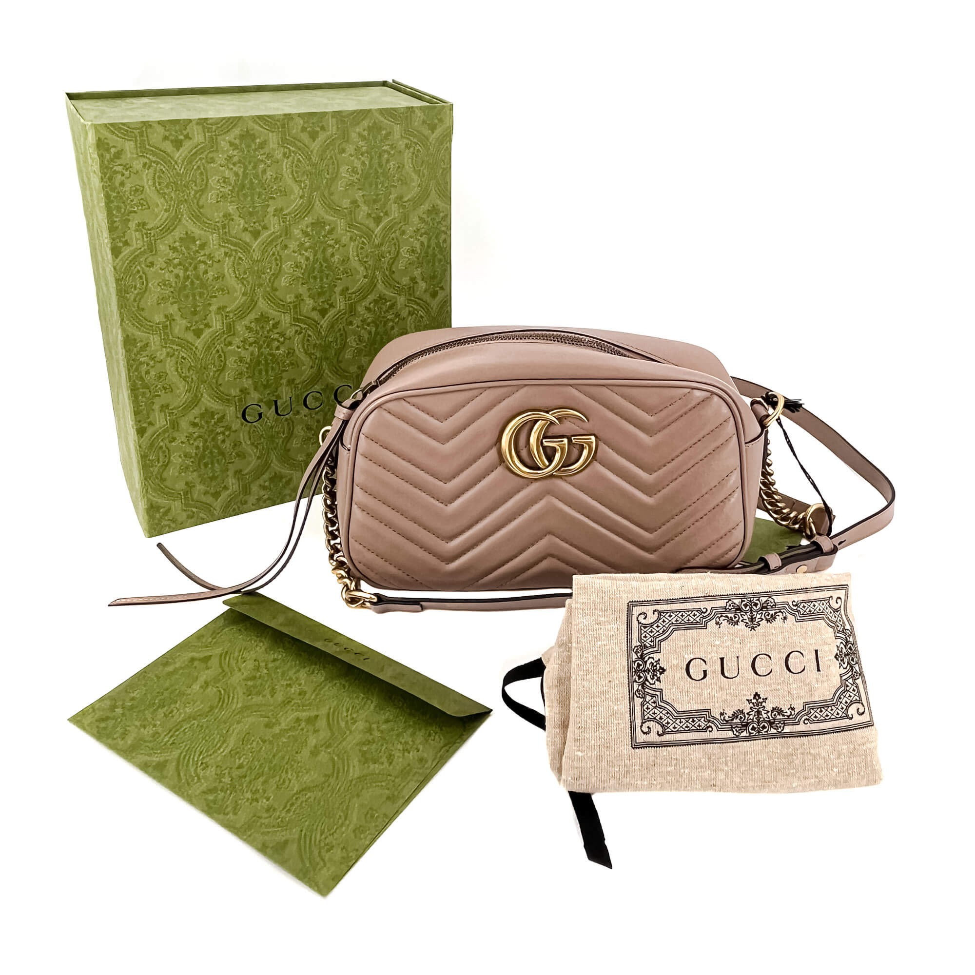 GG Marmont Small MatelassÃƒÆ’Ã‚Â© Leather Beige Bag