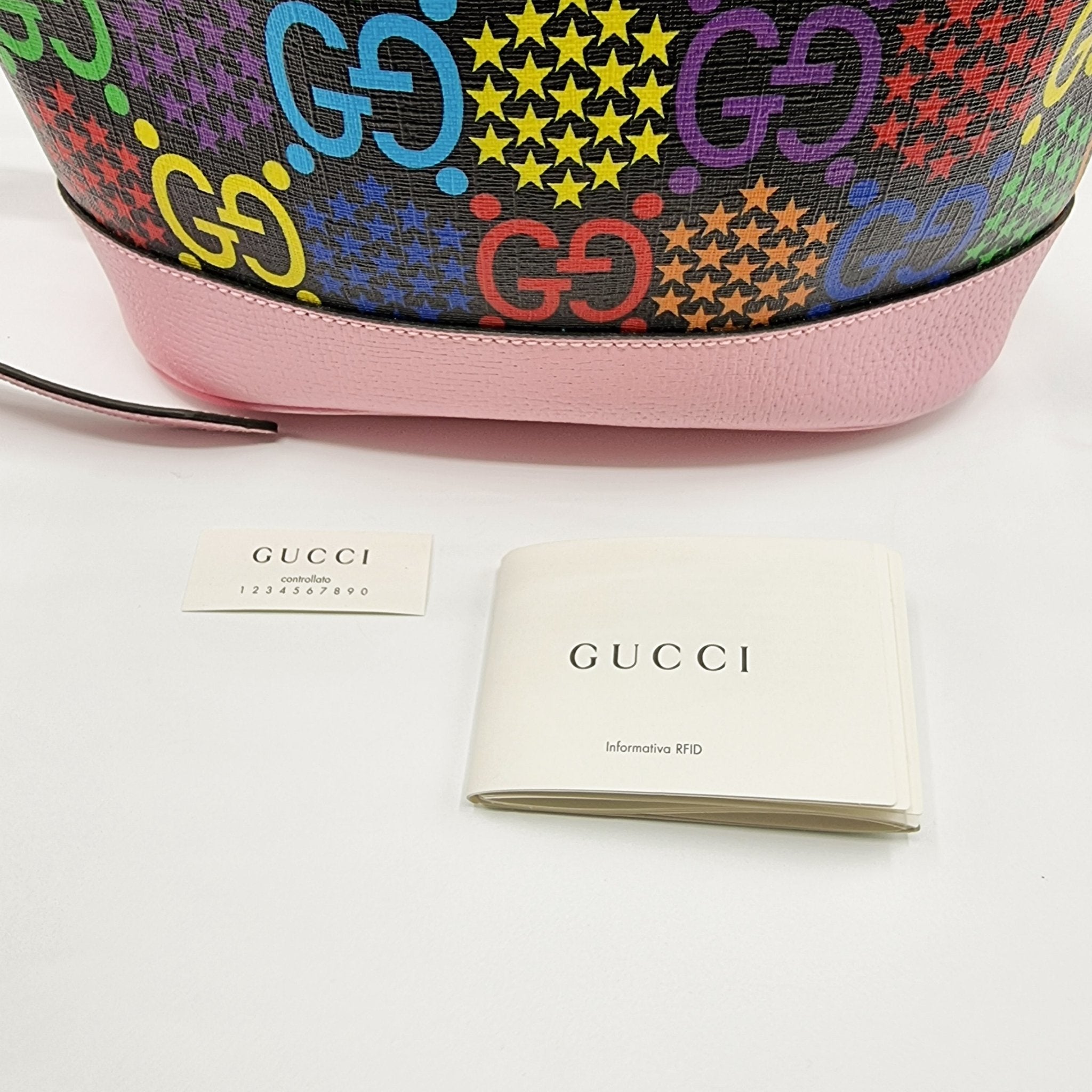 GG Supreme Monogram Psychedelic Bucket Bag Pink