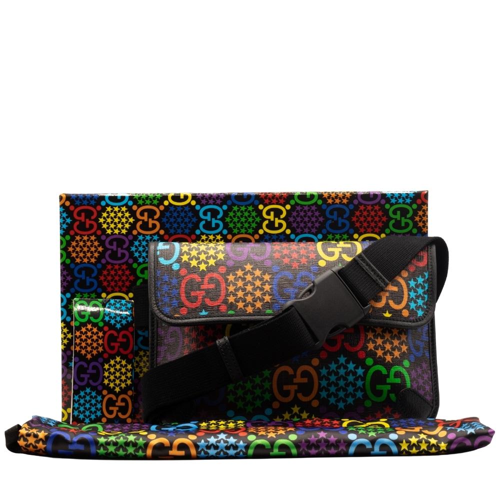 GG Supreme Monogram Psychedelic Slim Belt Bag Black