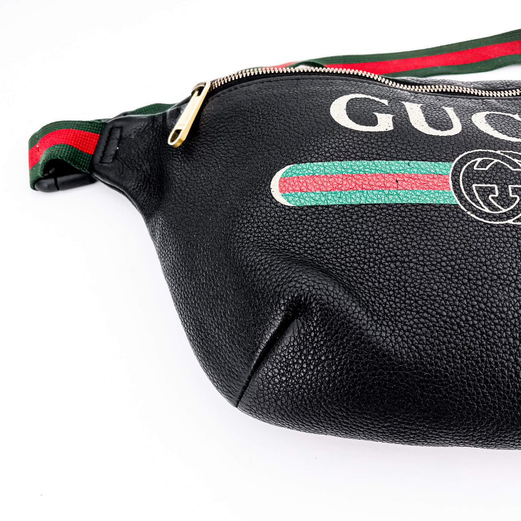 Grained Leather Print Belt Bag Black