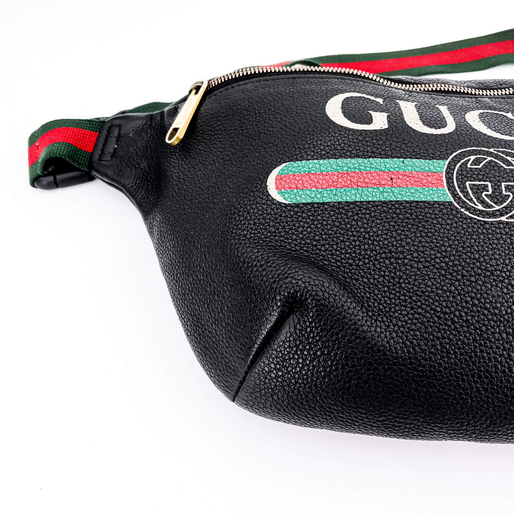 Grained Leather Print Belt Bag Black