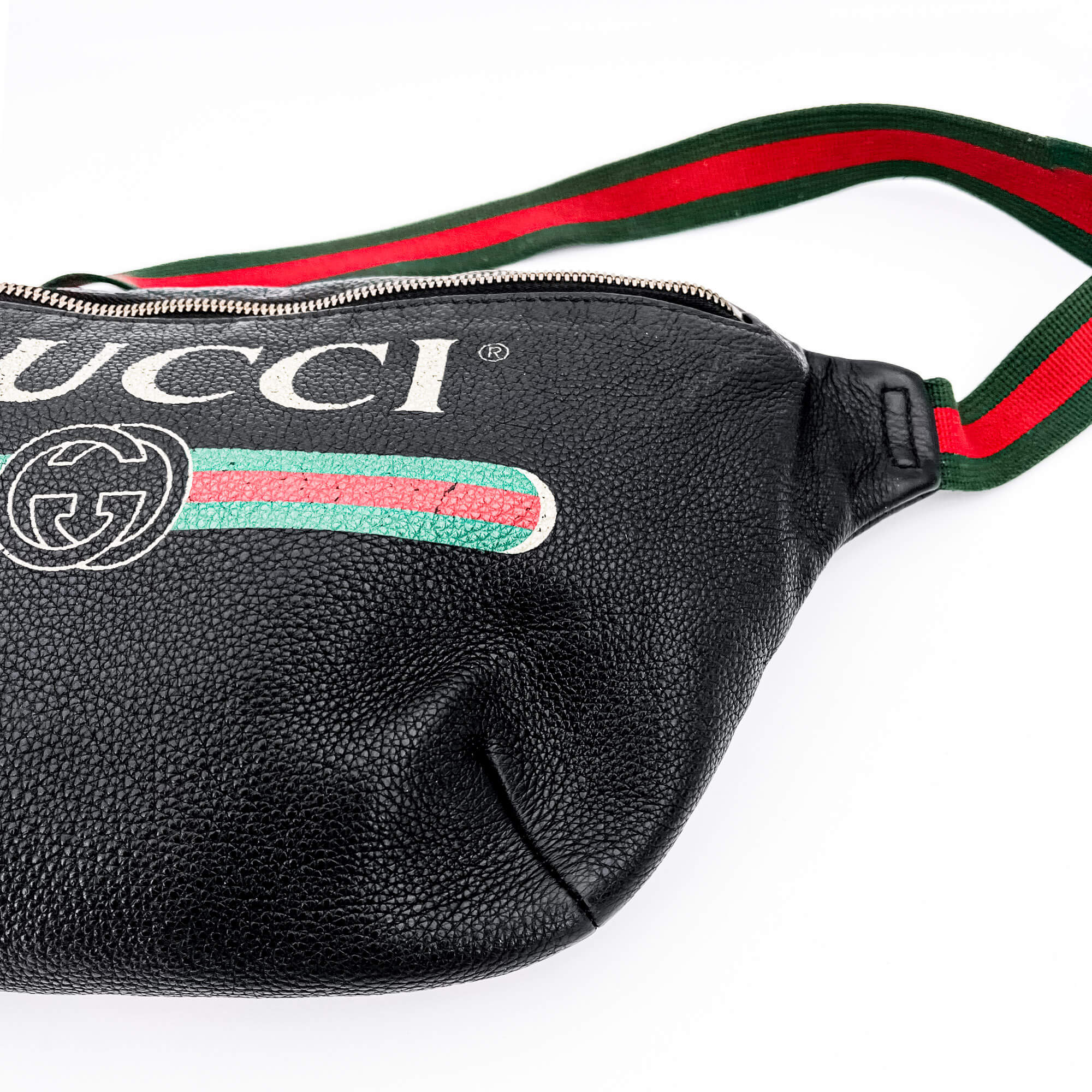 Grained Leather Print Belt Bag Black