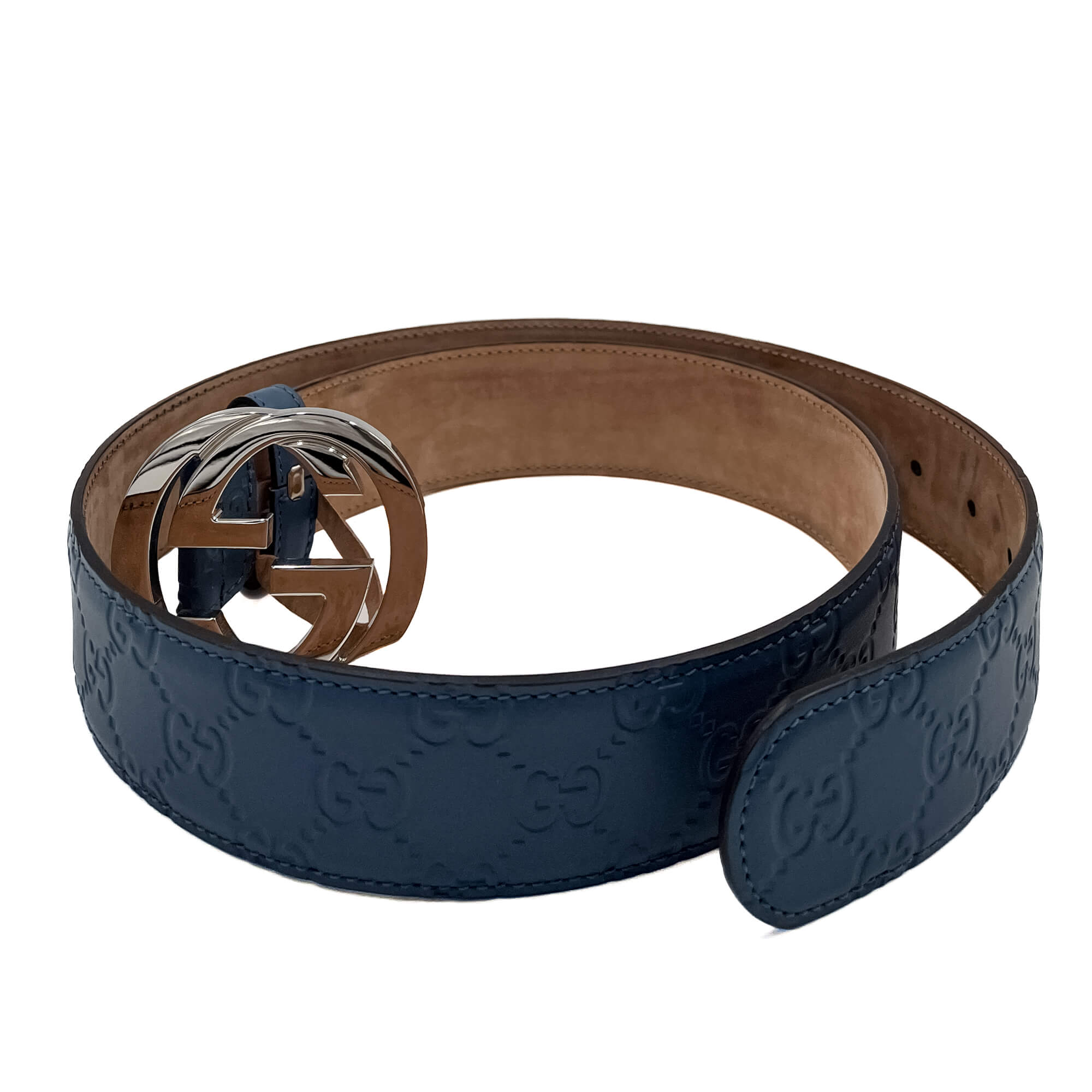 Guccissima Interlocking Belt Embossed Blue 90 /36