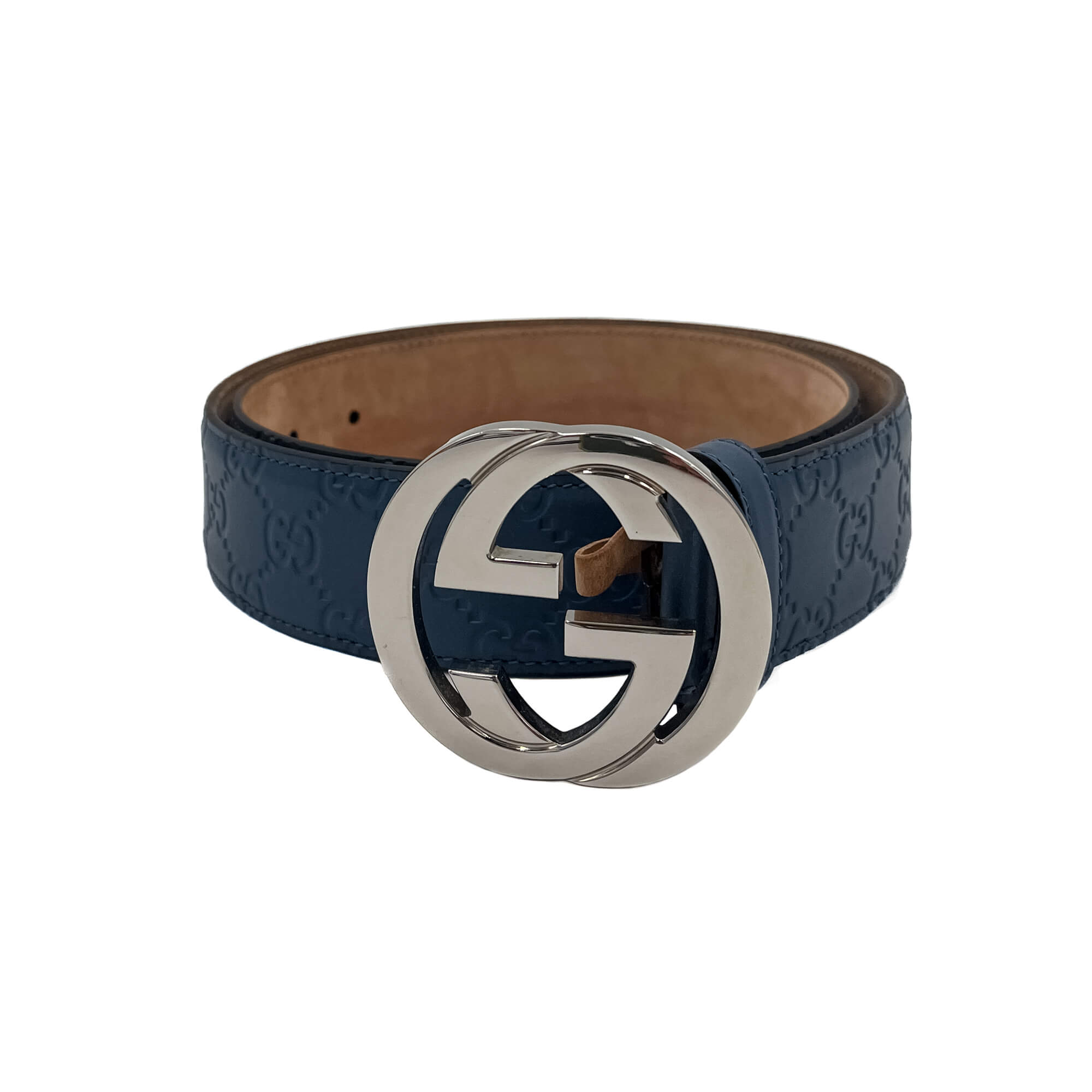 Guccissima Interlocking Belt Embossed Blue 90 /36