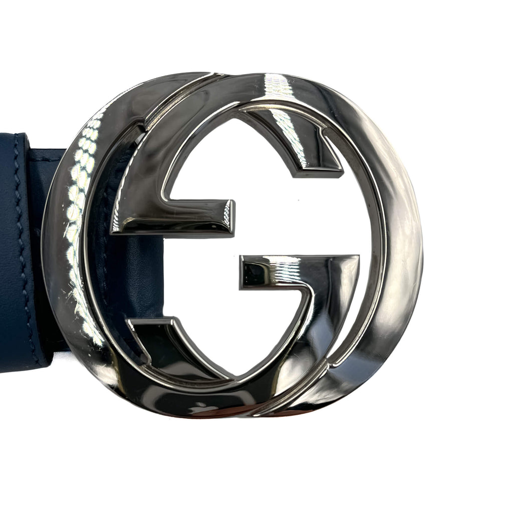 Guccissima Interlocking Belt Embossed Blue 90 /36