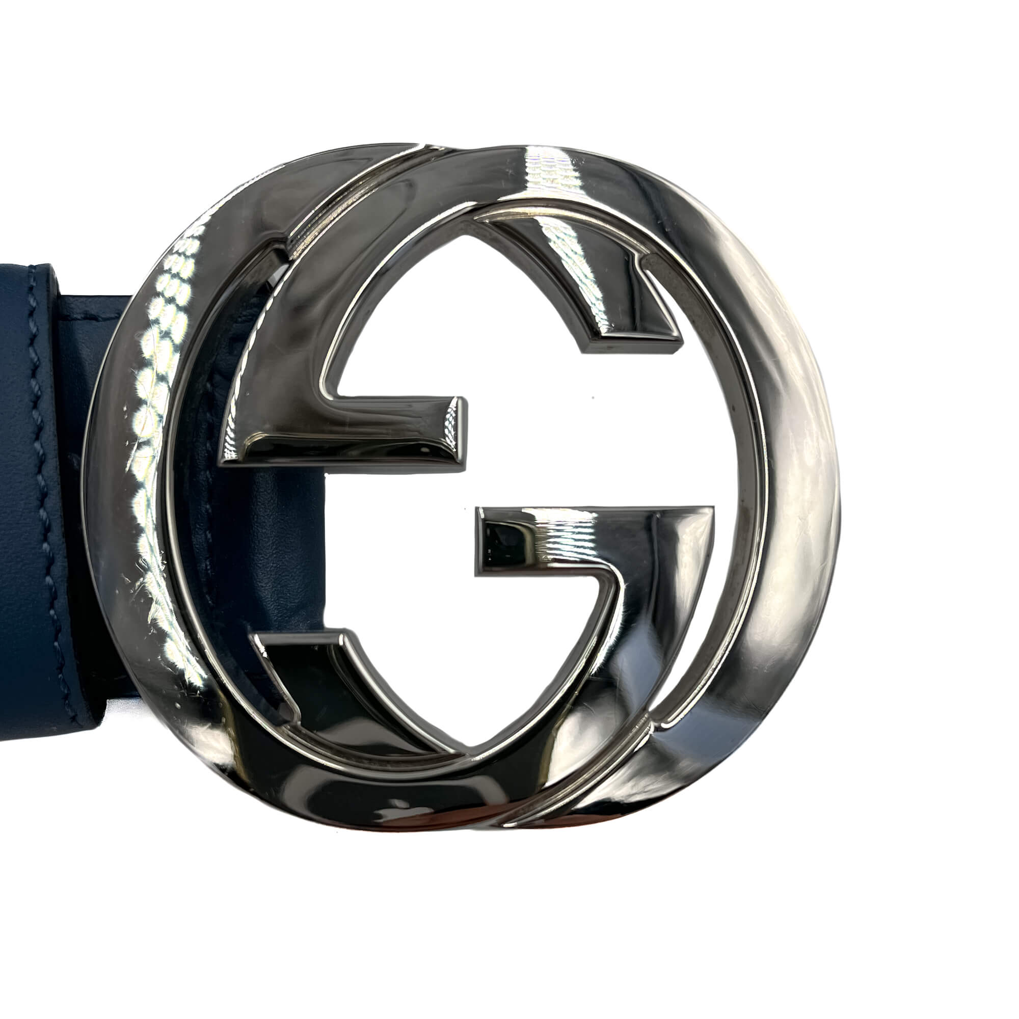 Guccissima Interlocking Belt Embossed Blue 90 /36