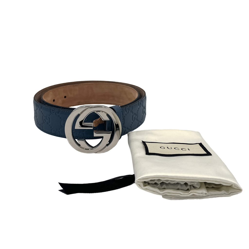 Guccissima Interlocking Belt Embossed Blue 90 /36
