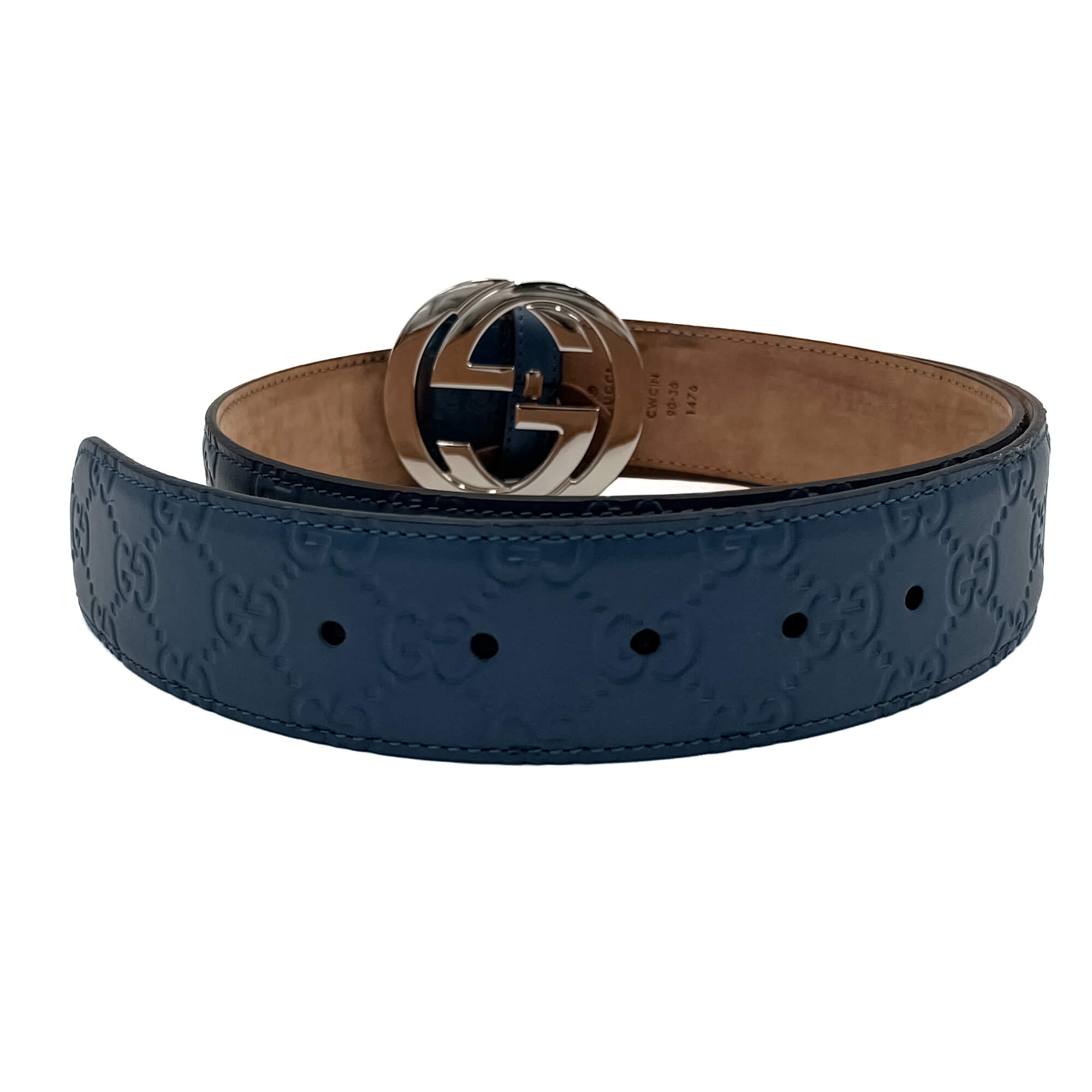 Guccissima Interlocking Belt Embossed Blue 90 /36