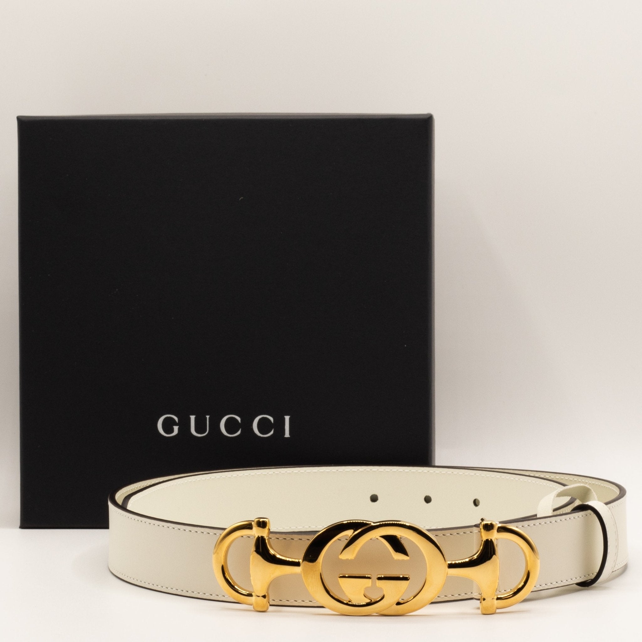Gucci Horsebit Interlocking White 95cm Belt 550122
