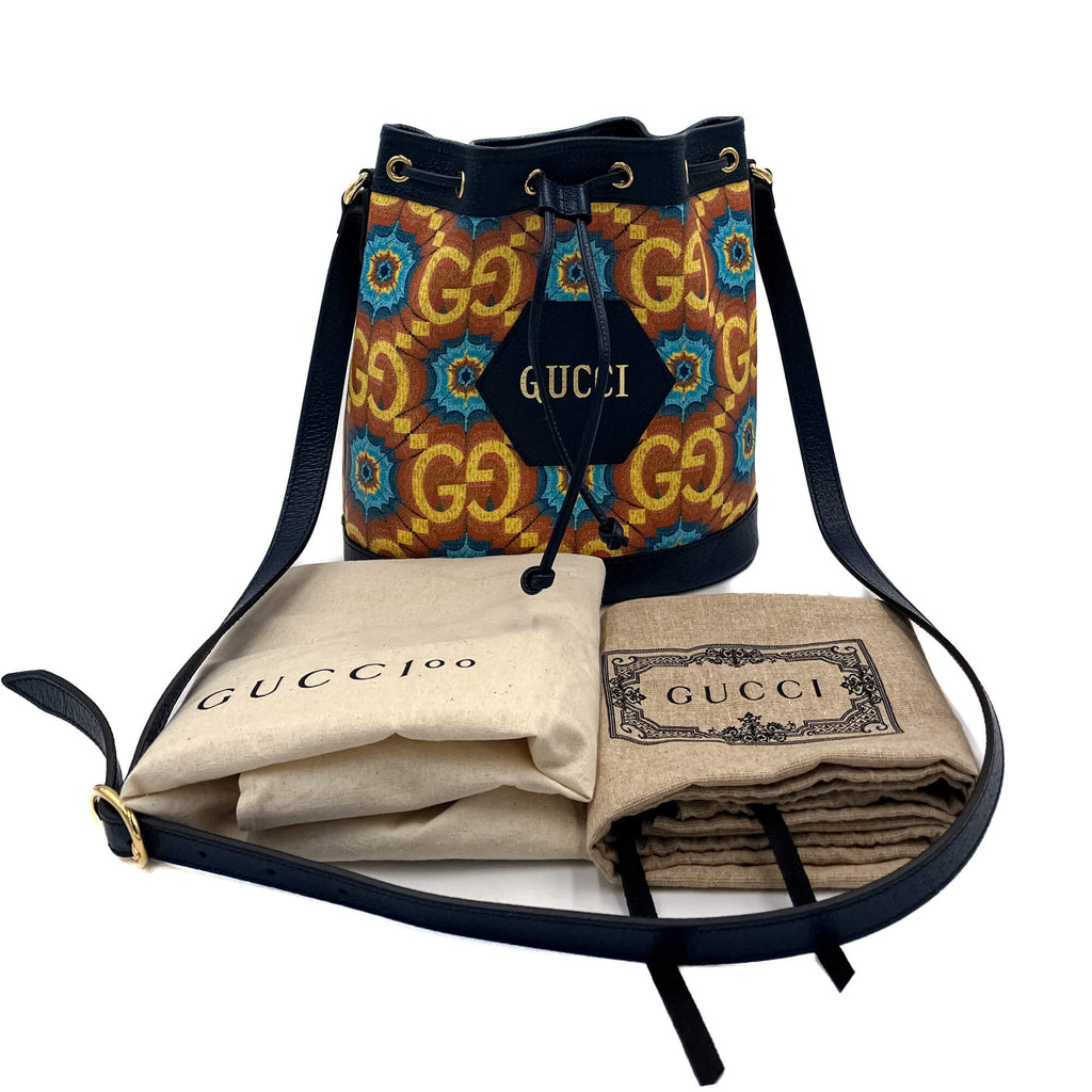 Gucci Kaleidoscope 100 Leather Canvas Bucket Bag