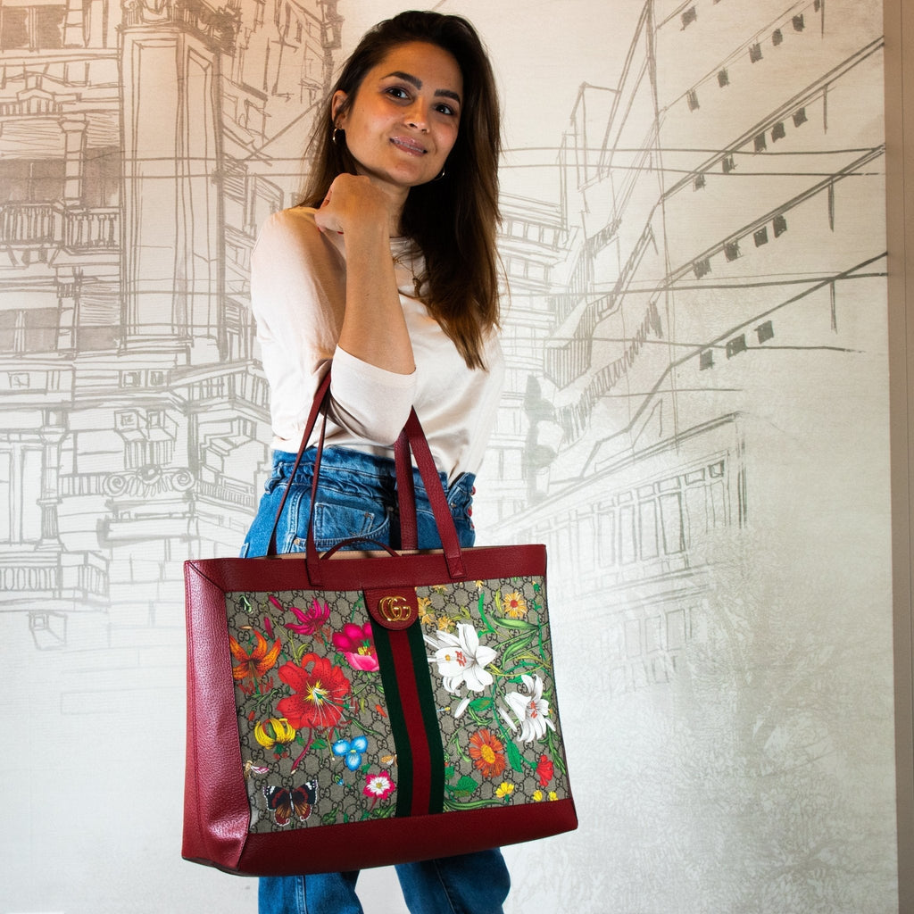 Ophidia GG Flora Shopper Red Large  547947
