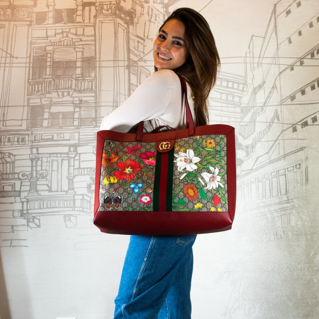 Ophidia GG Flora Shopper Red Large  547947