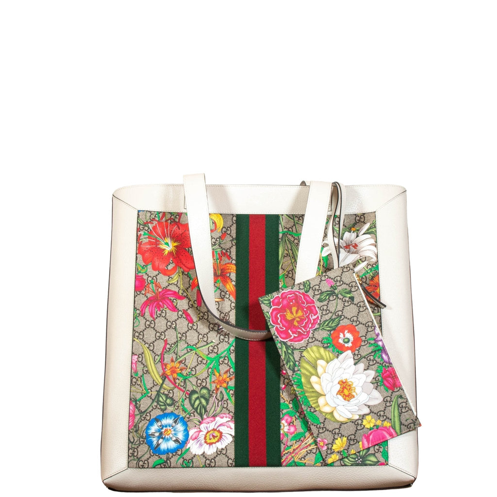Ophidia GG Flora Shopper White Large