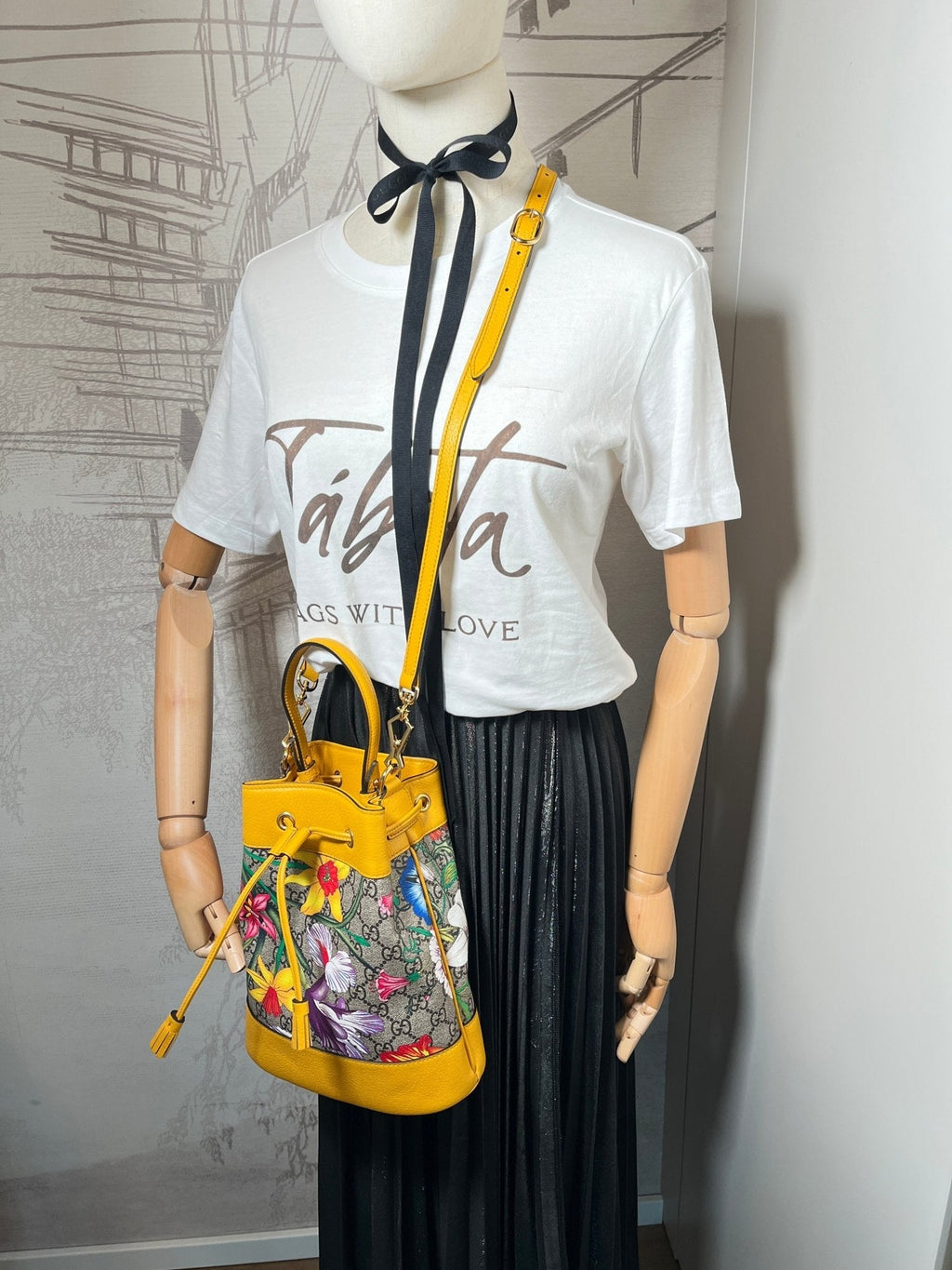 Ophidia GG Flora Small Yellow Limited Edition Bucket Bag