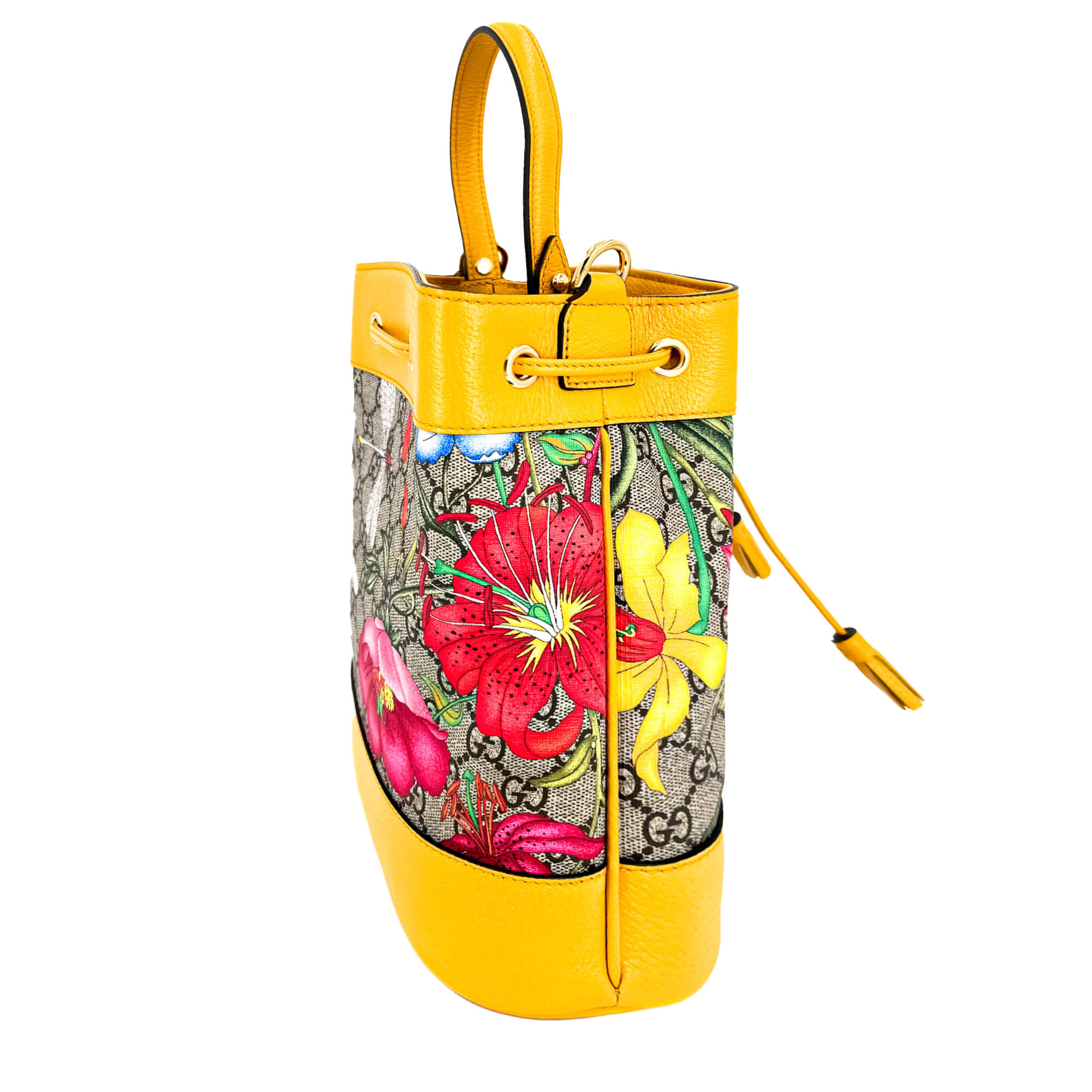 Ophidia GG Flora Small Yellow Limited Edition Bucket Bag