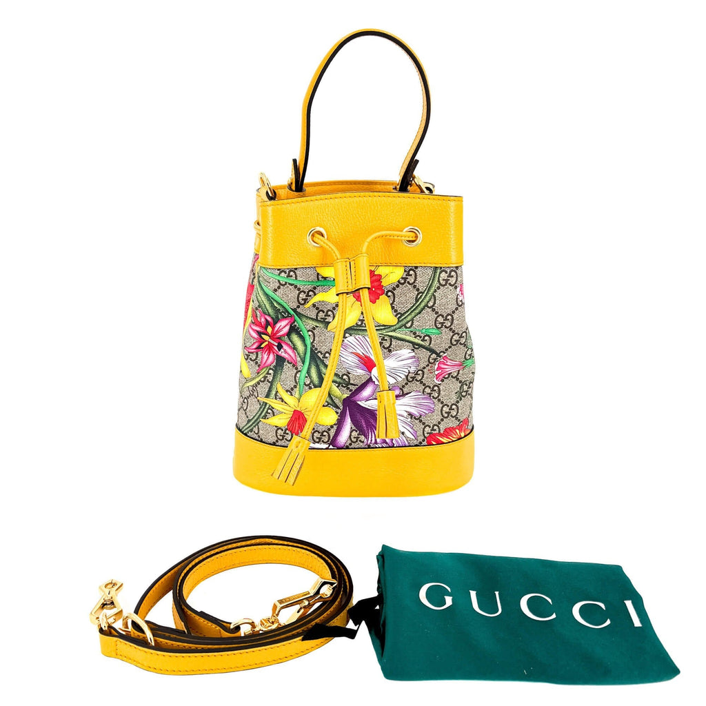 Ophidia GG Flora Small Yellow Limited Edition Bucket Bag
